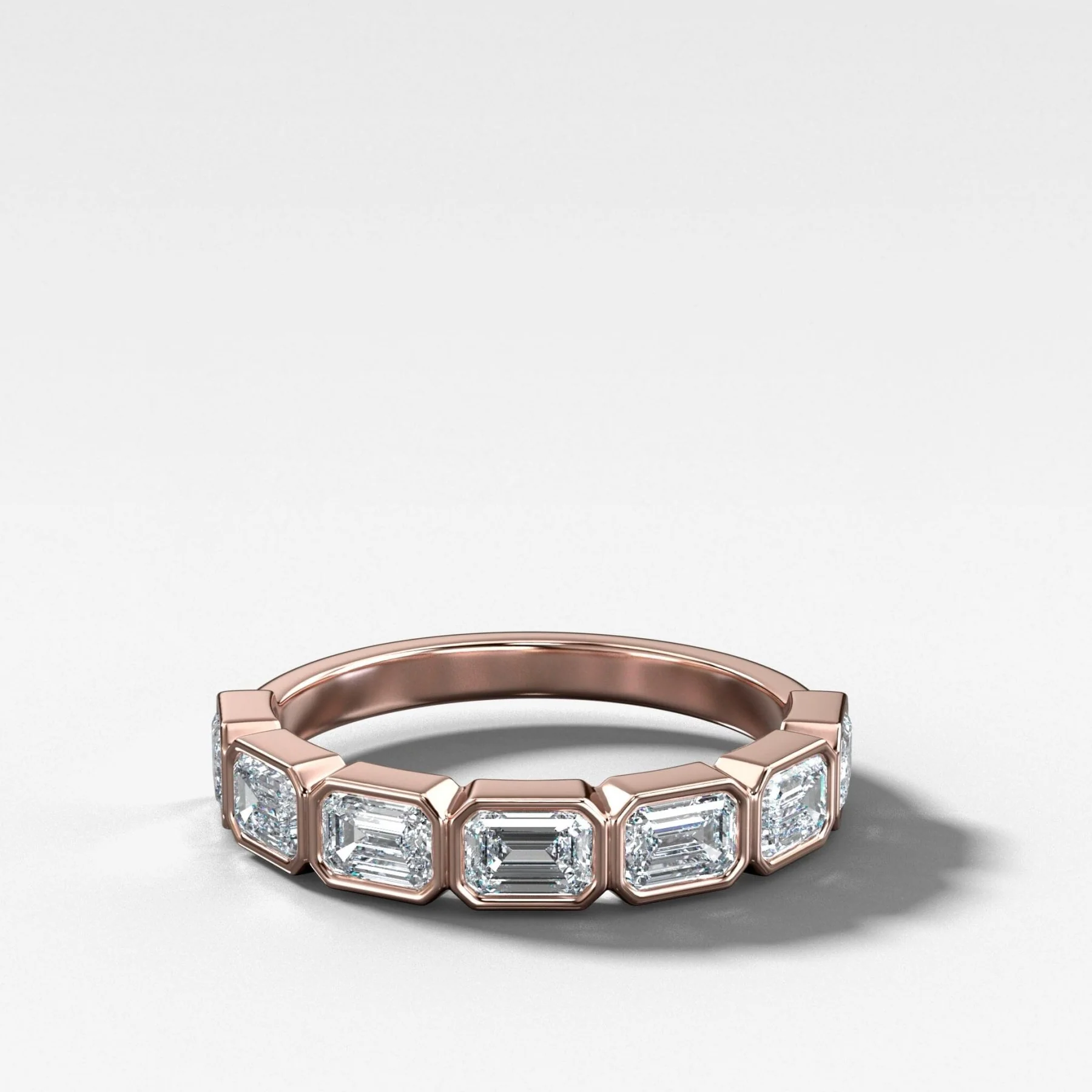 Midi Bezel Set Halfway Wedding Band With East West Emerald Cuts - Image 3
