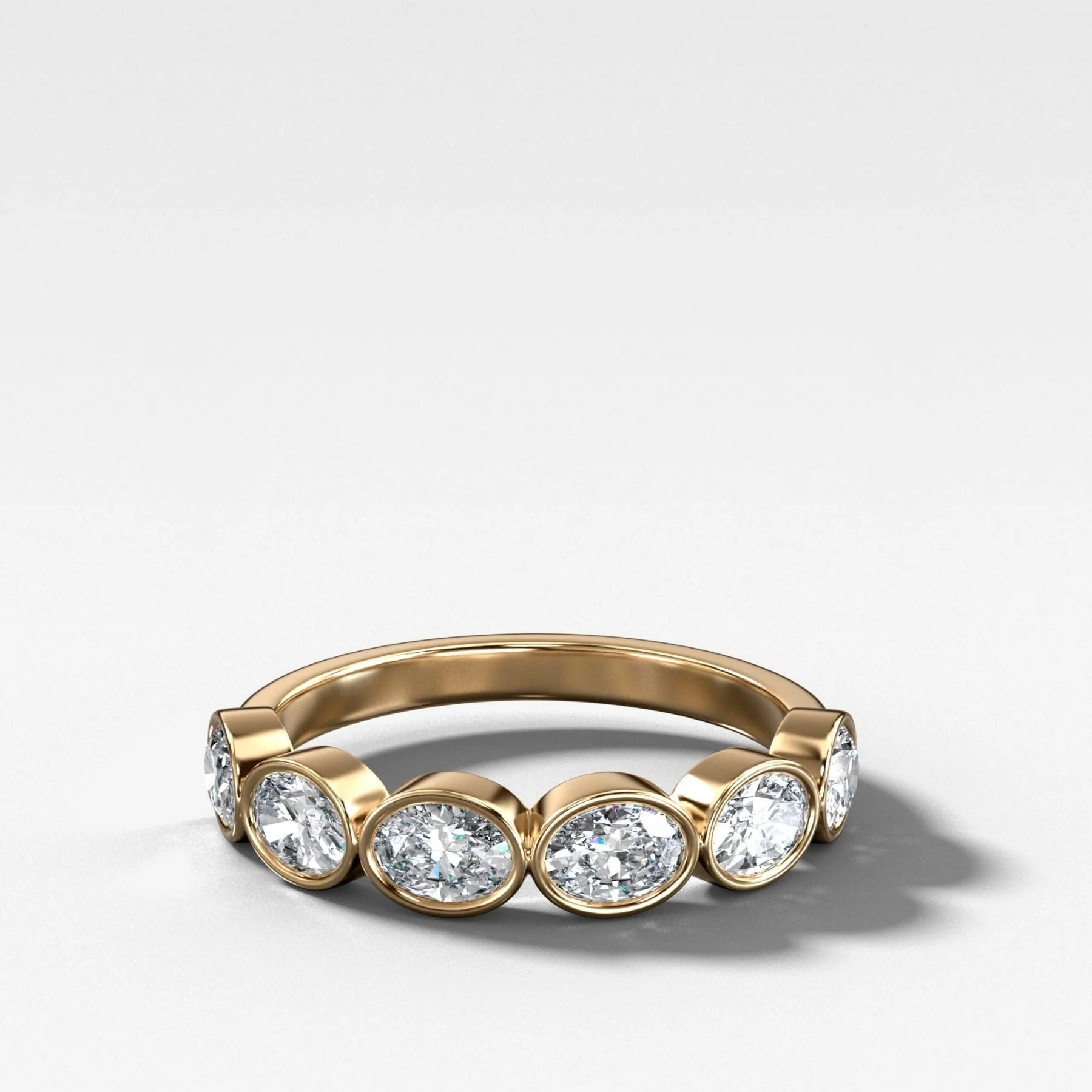 Midi Bezel Set Halfway Wedding Band With East West Oval Cuts