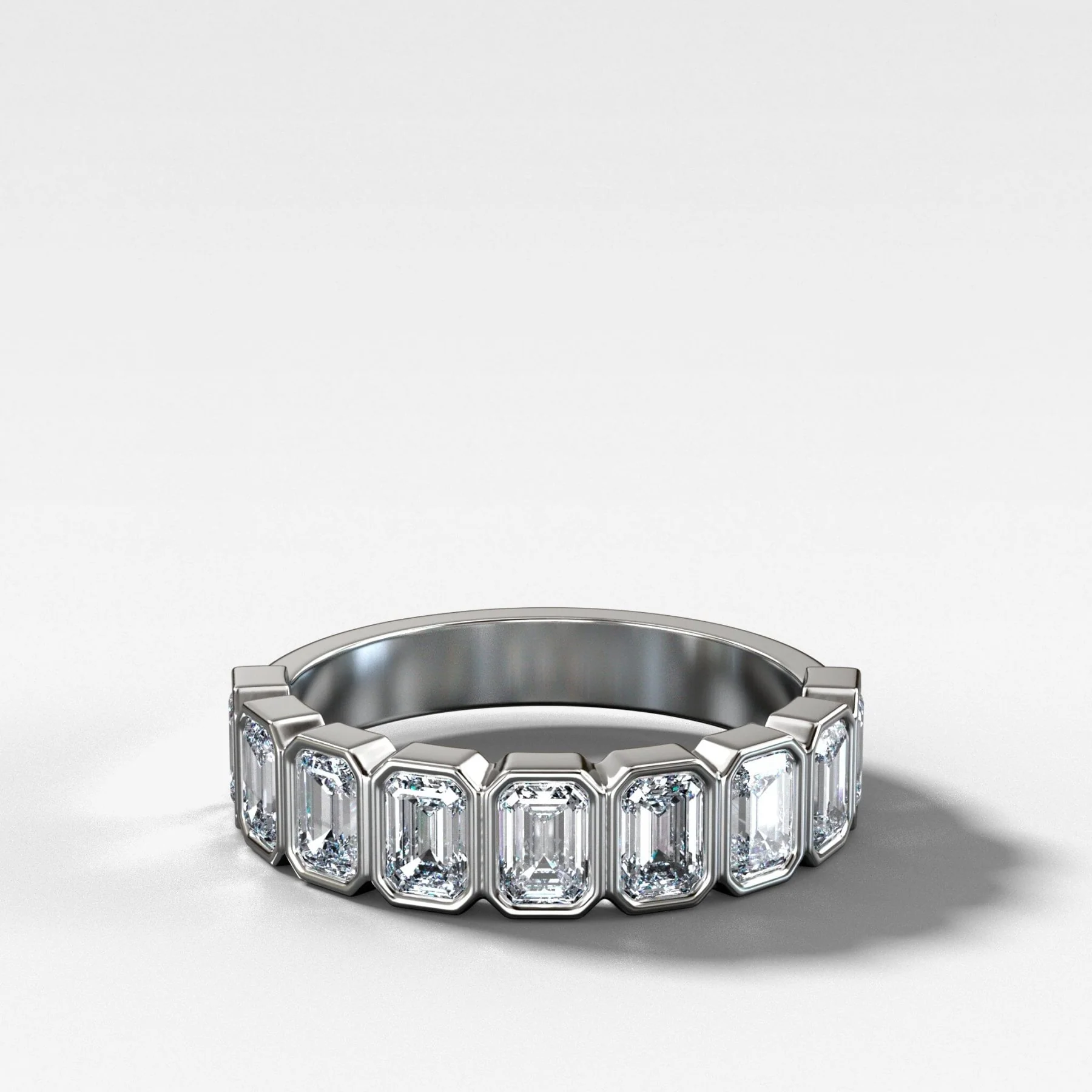 Midi Bezel Set Halfway Wedding Band With Emerald Cuts - Image 3