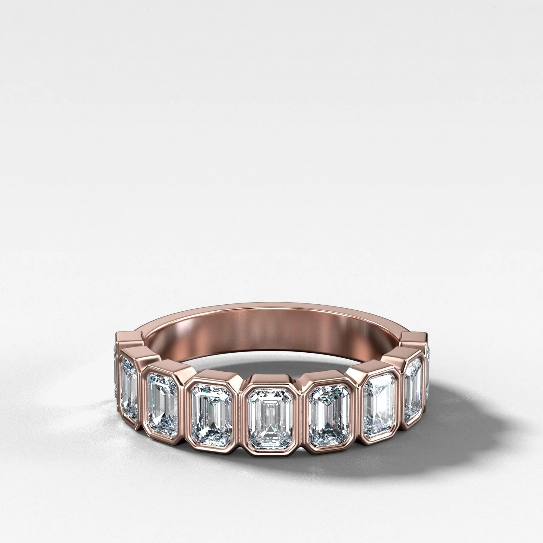 Midi Bezel Set Halfway Wedding Band With Emerald Cuts - Image 4