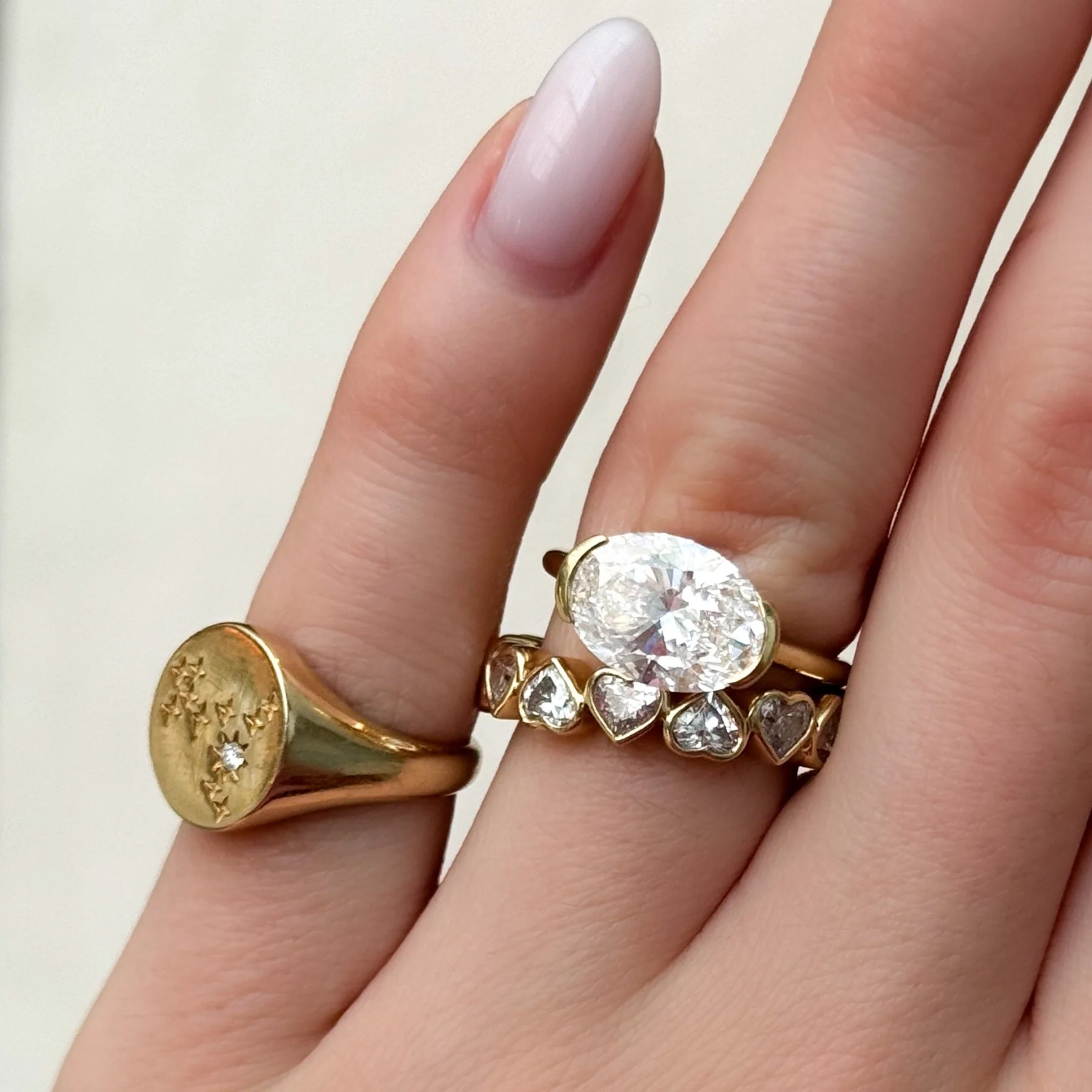 Midi Bezel Set Halfway Wedding Band With Heart Cuts - Image 3