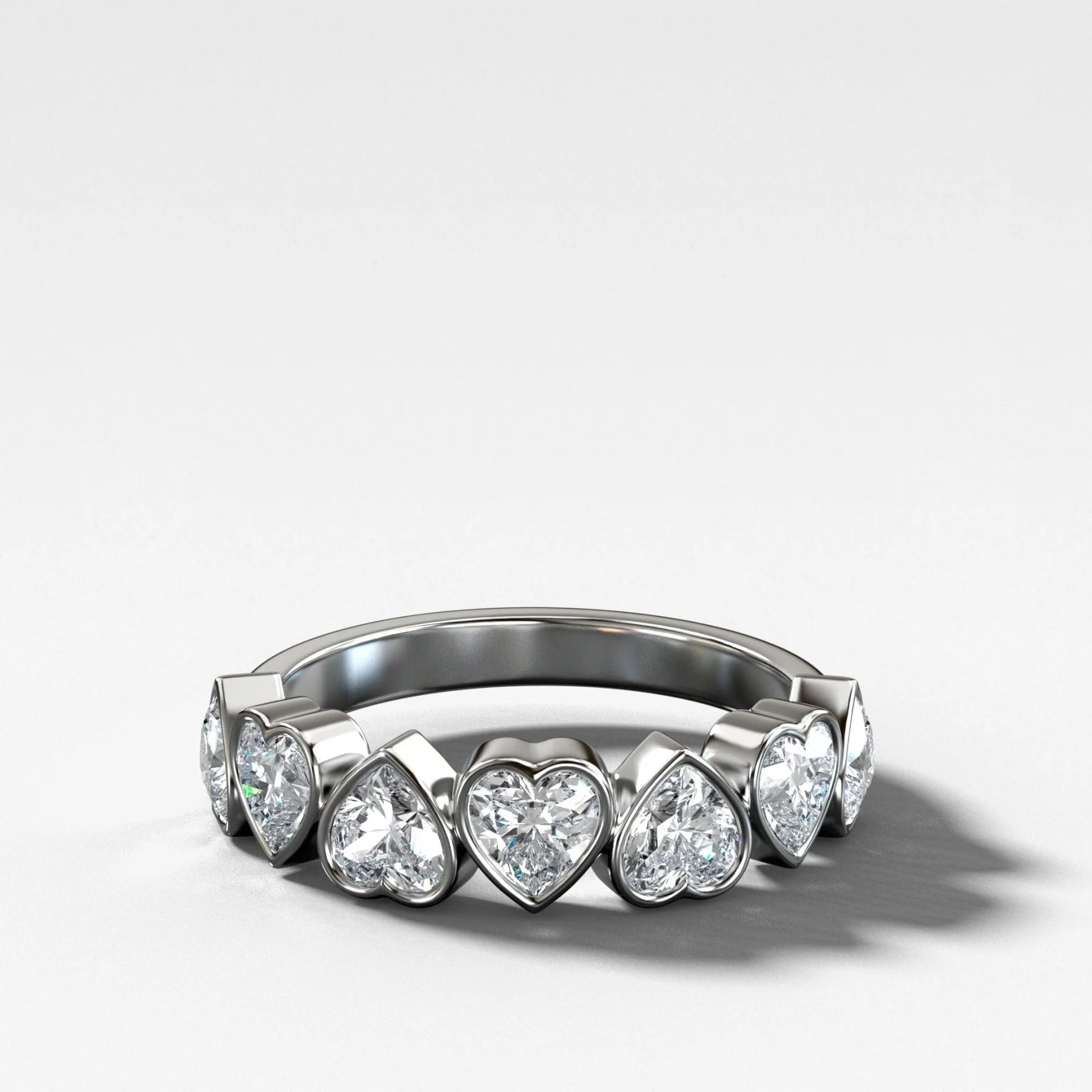 Midi Bezel Set Halfway Wedding Band With Heart Cuts - Image 4
