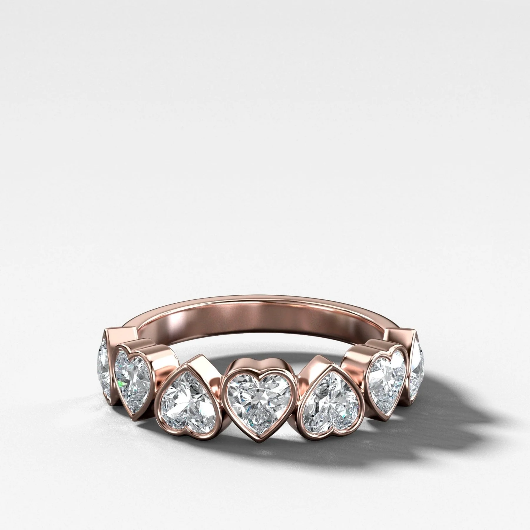 Midi Bezel Set Halfway Wedding Band With Heart Cuts - Image 5