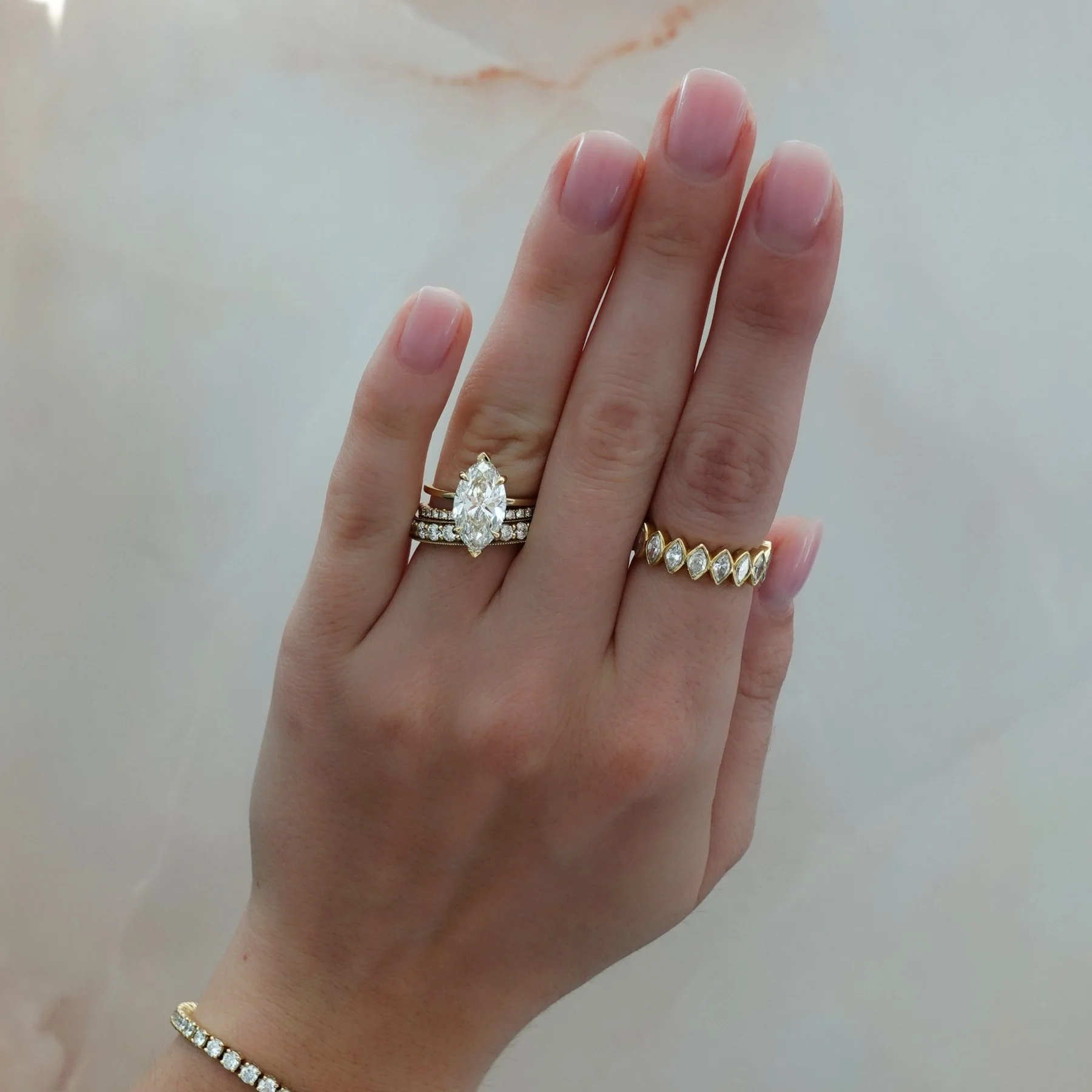 Midi Bezel Set Halfway Wedding Band With Marquise Cuts - Image 3