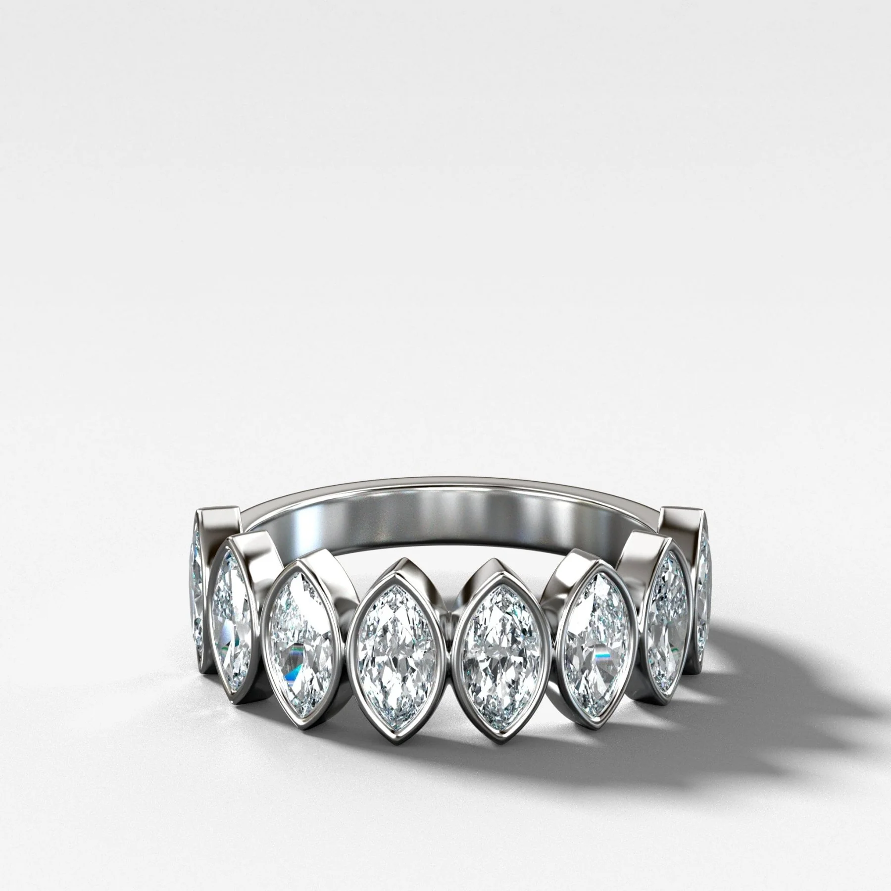 Midi Bezel Set Halfway Wedding Band With Marquise Cuts - Image 4