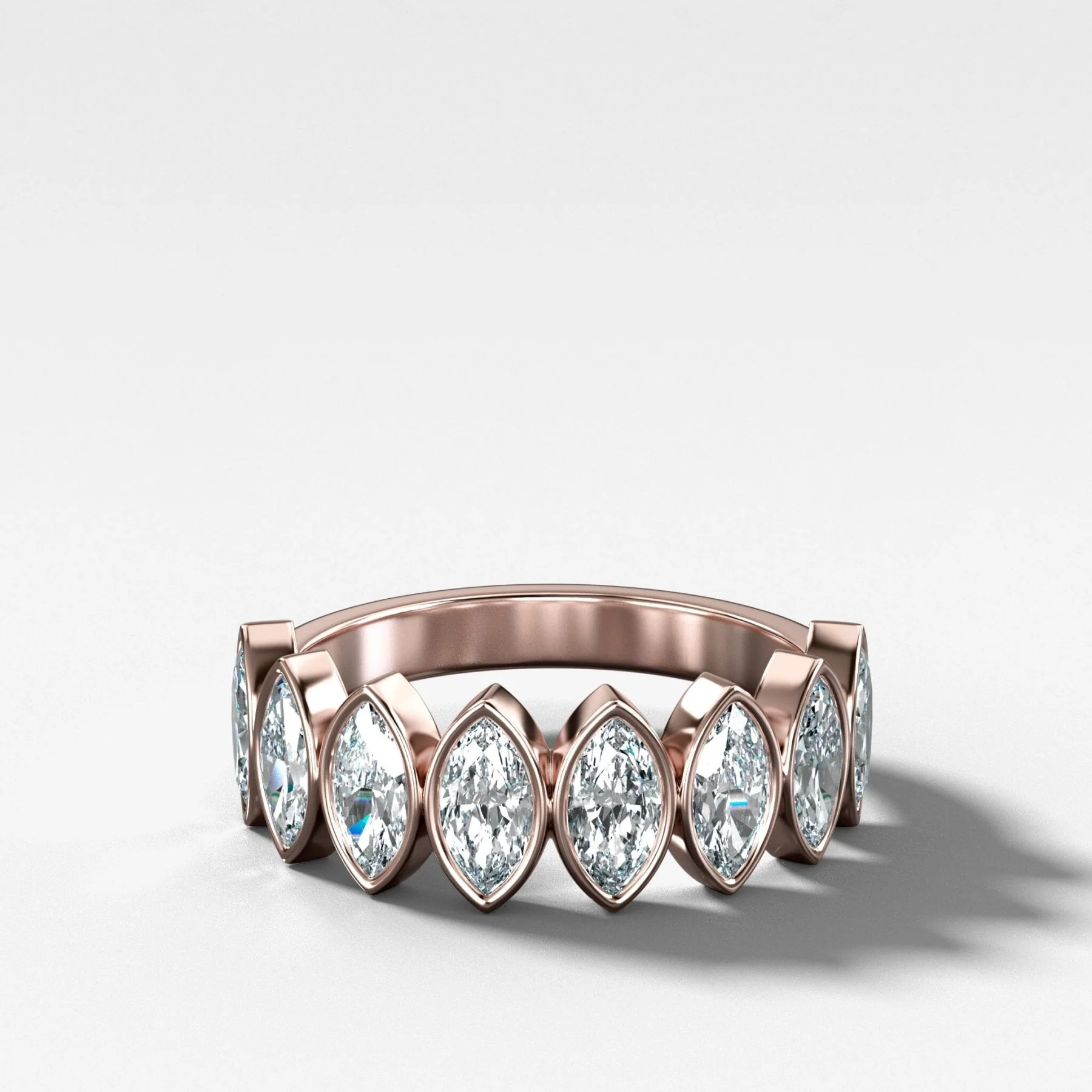 Midi Bezel Set Halfway Wedding Band With Marquise Cuts - Image 5