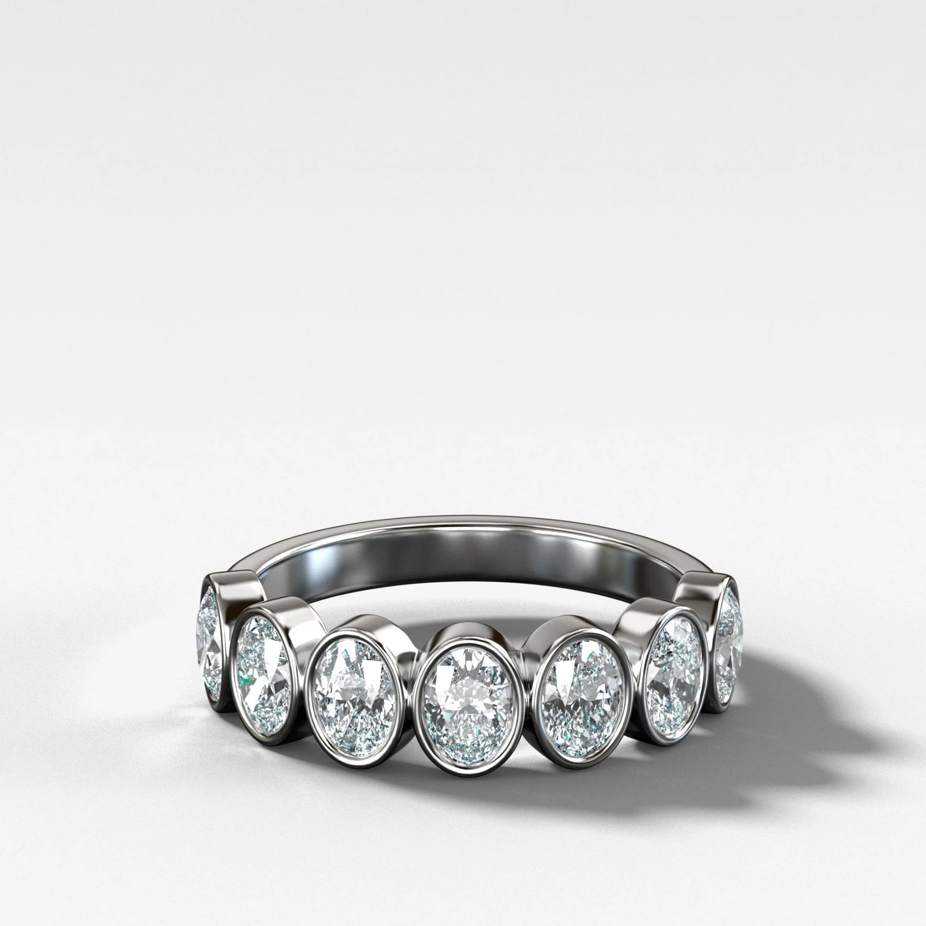 Midi Bezel Set Halfway Wedding Band With Oval Cuts - Image 3