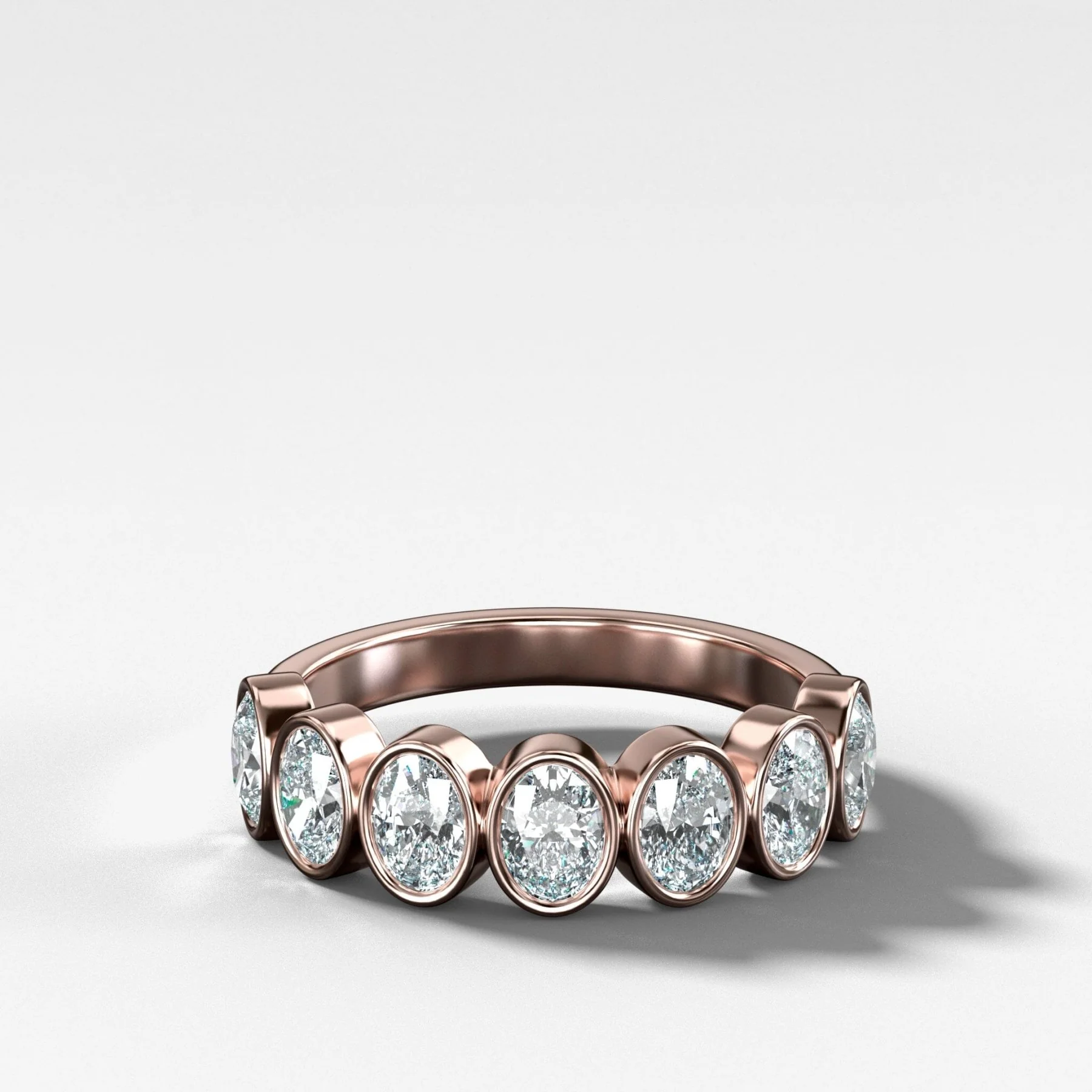 Midi Bezel Set Halfway Wedding Band With Oval Cuts - Image 4