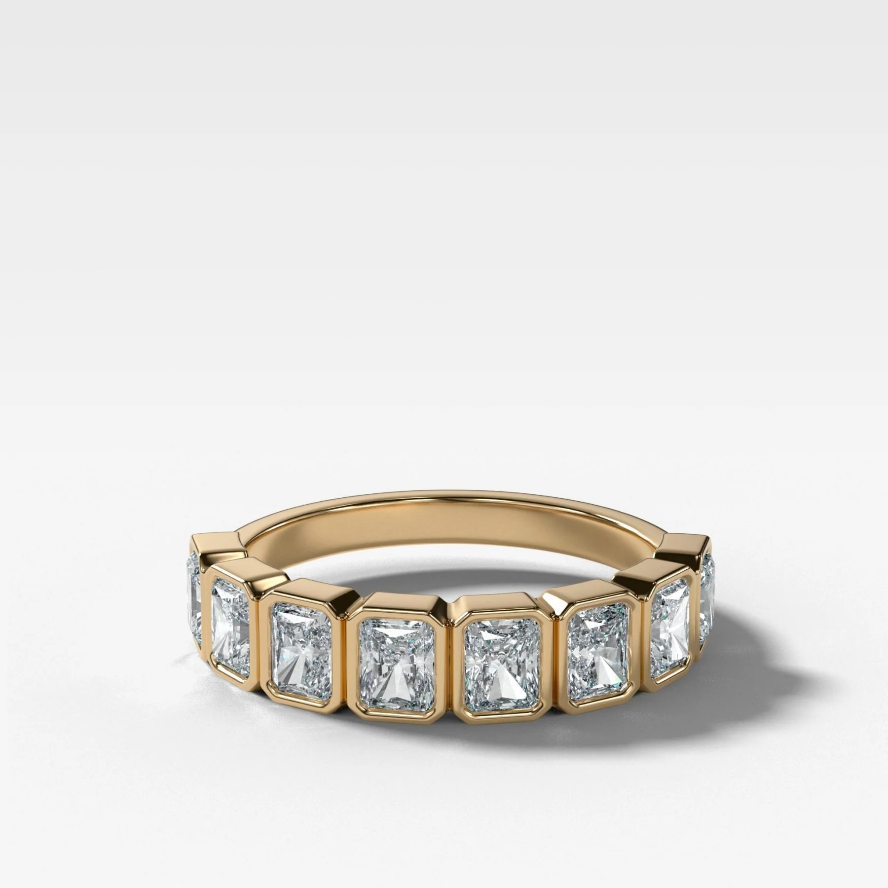 Midi Bezel Set Halfway Wedding Band With Radiant Cuts