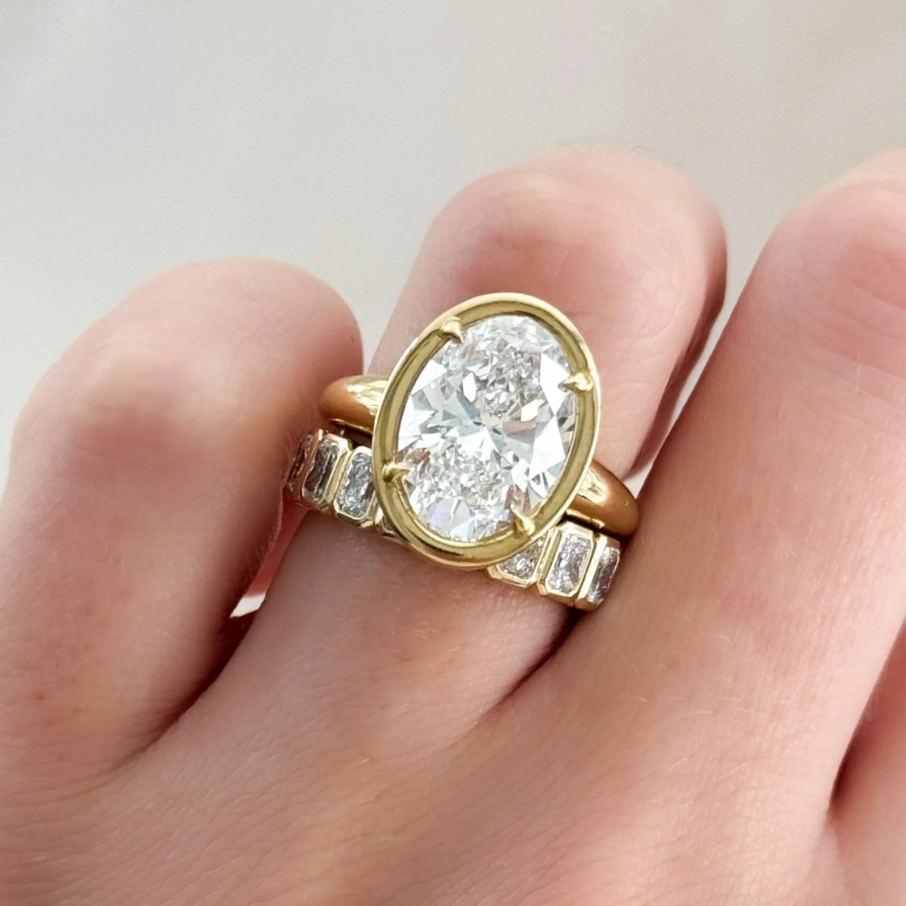 Midi Bezel Set Halfway Wedding Band With Radiant Cuts - Image 2