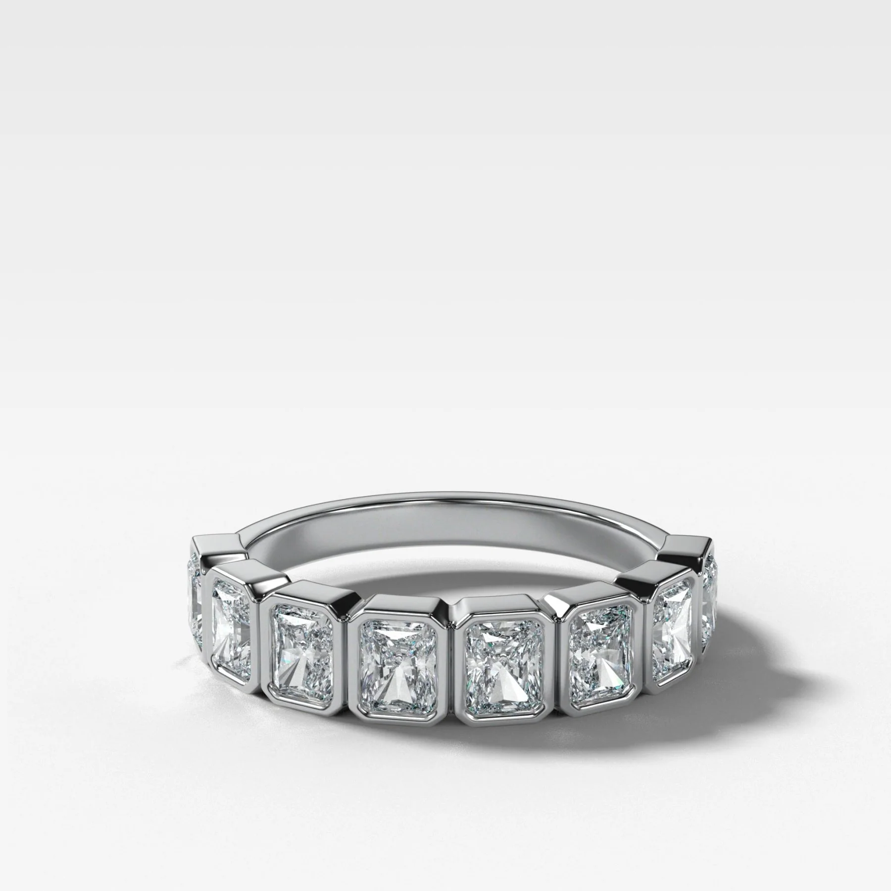 Midi Bezel Set Halfway Wedding Band With Radiant Cuts - Image 3