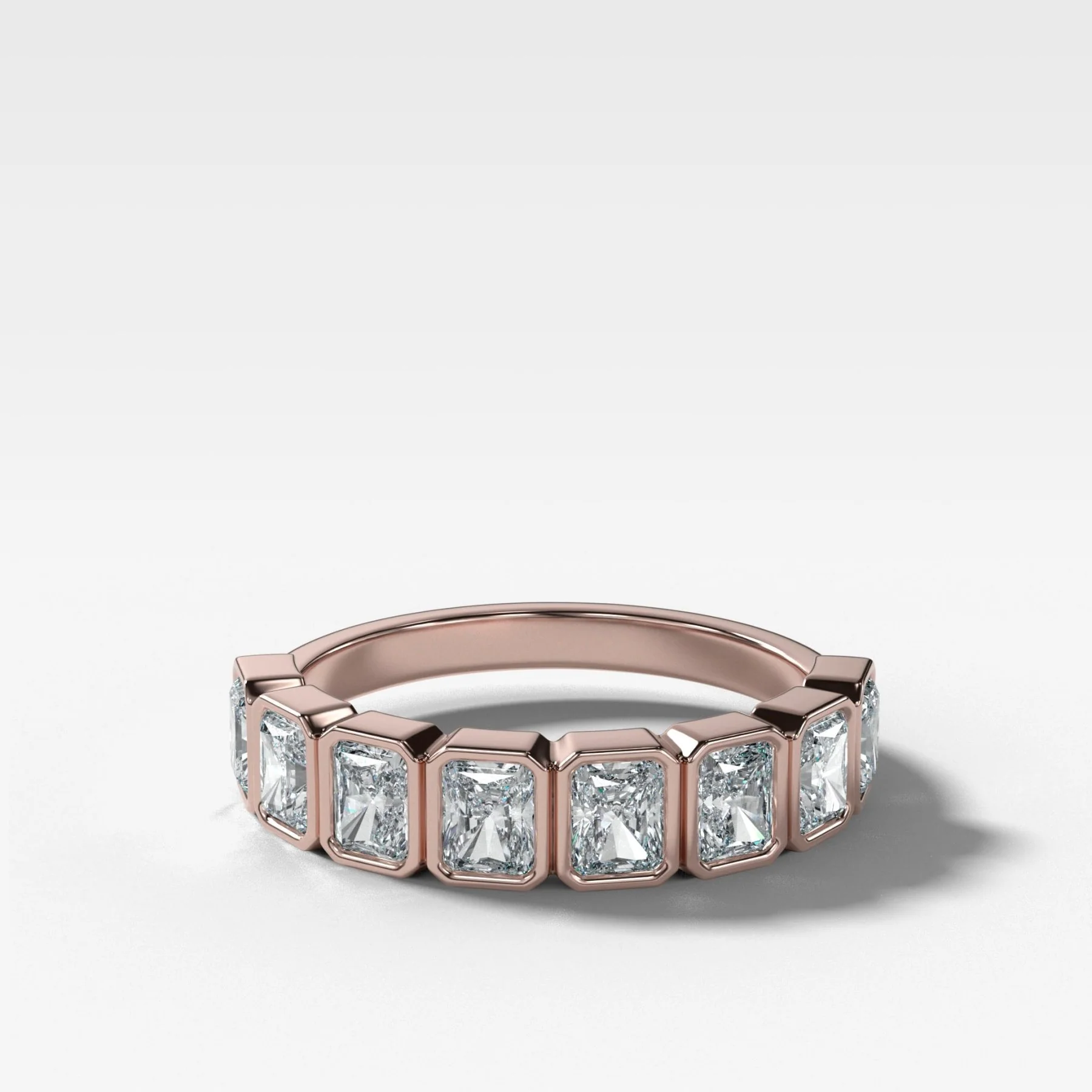 Midi Bezel Set Halfway Wedding Band With Radiant Cuts - Image 4