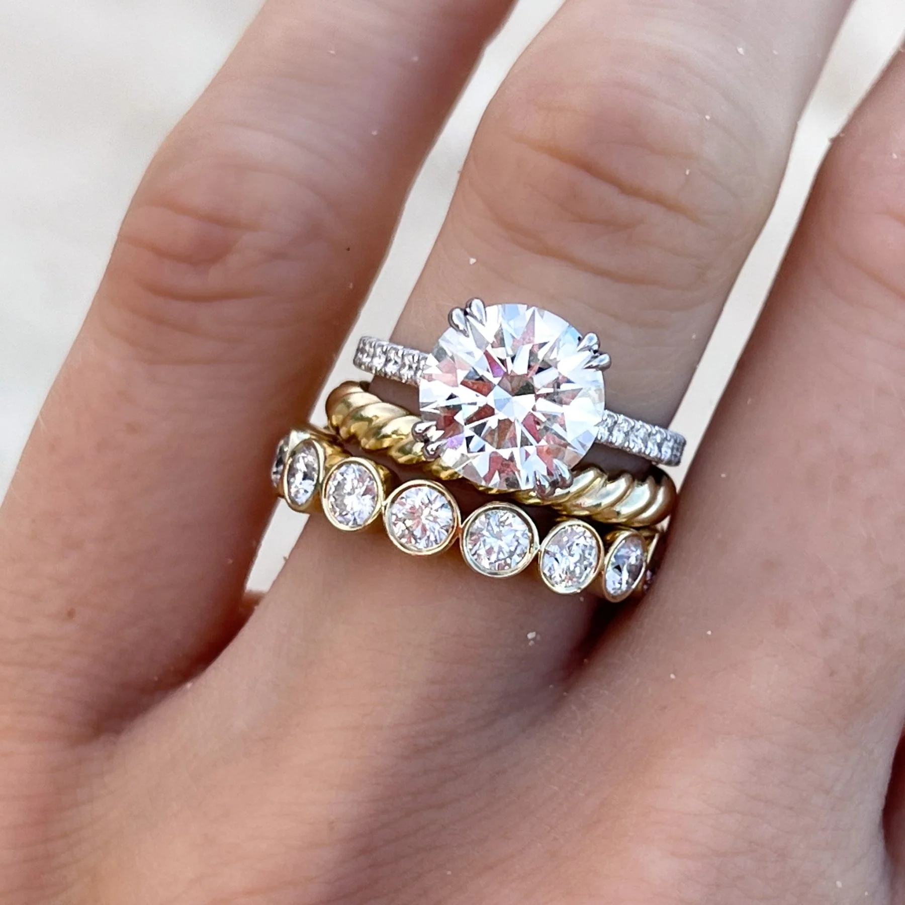 Midi Bezel Set Halfway Wedding Band With Round Cuts - Image 2