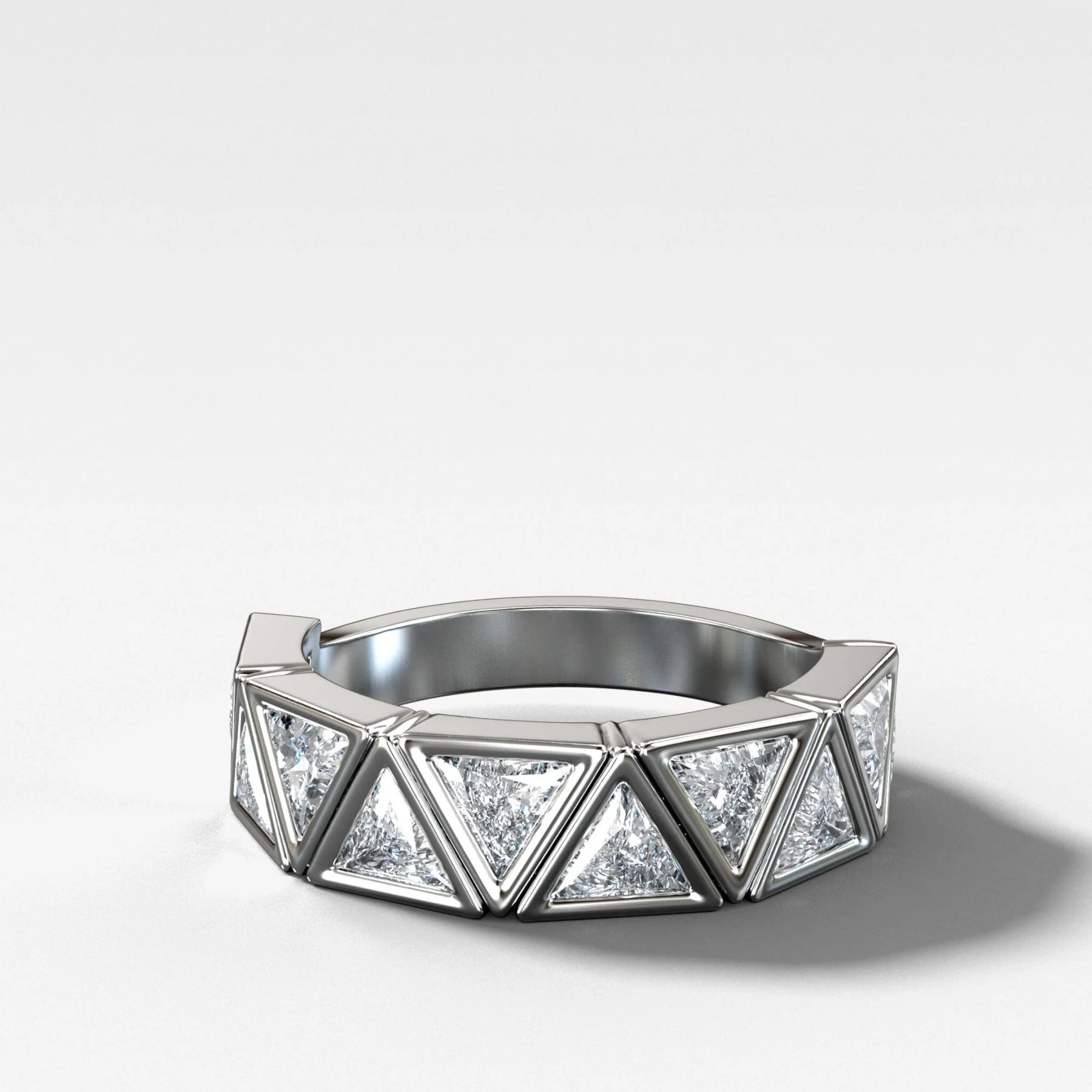 Midi Bezel Set Halfway Wedding Band With Trilliant Cuts - Image 2