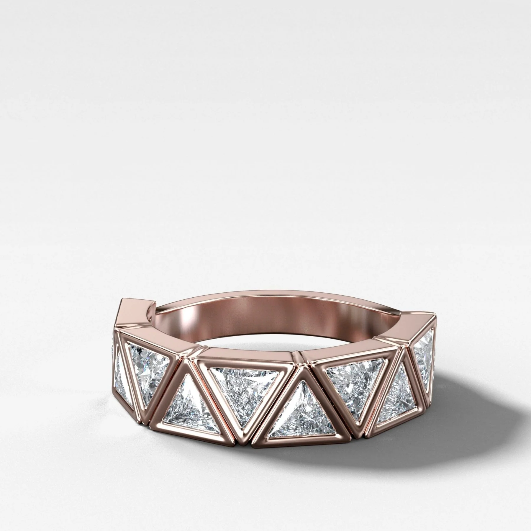 Midi Bezel Set Halfway Wedding Band With Trilliant Cuts - Image 3
