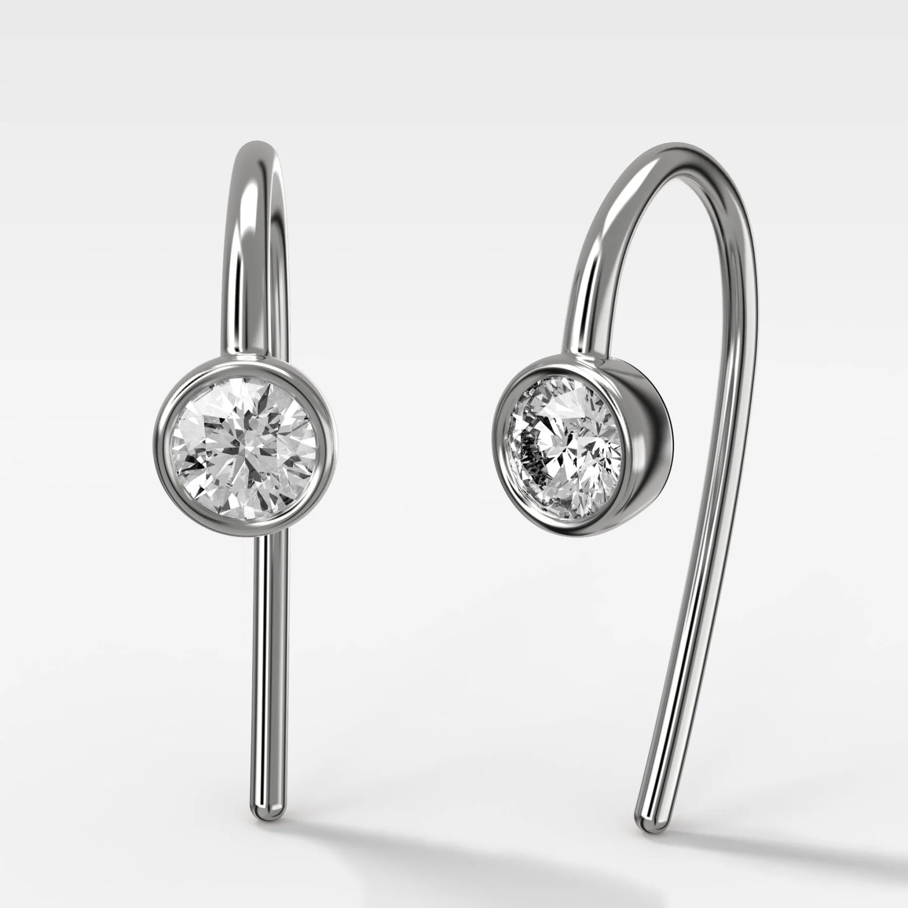 Midi Bezel Threader Earrings with Round Cut Diamonds - Image 2