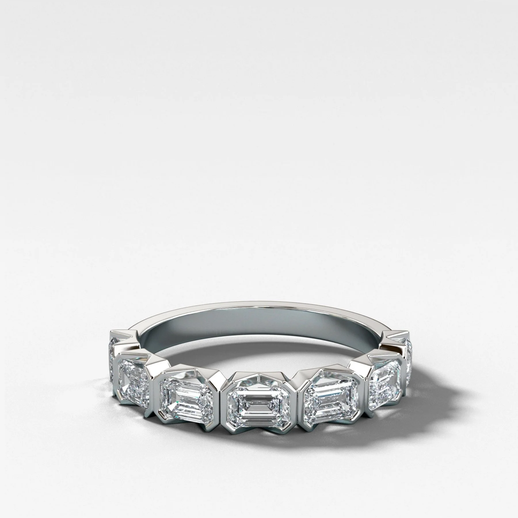 Midi Half Bezel Set Wedding Band With East West Emerald Cuts - Image 3