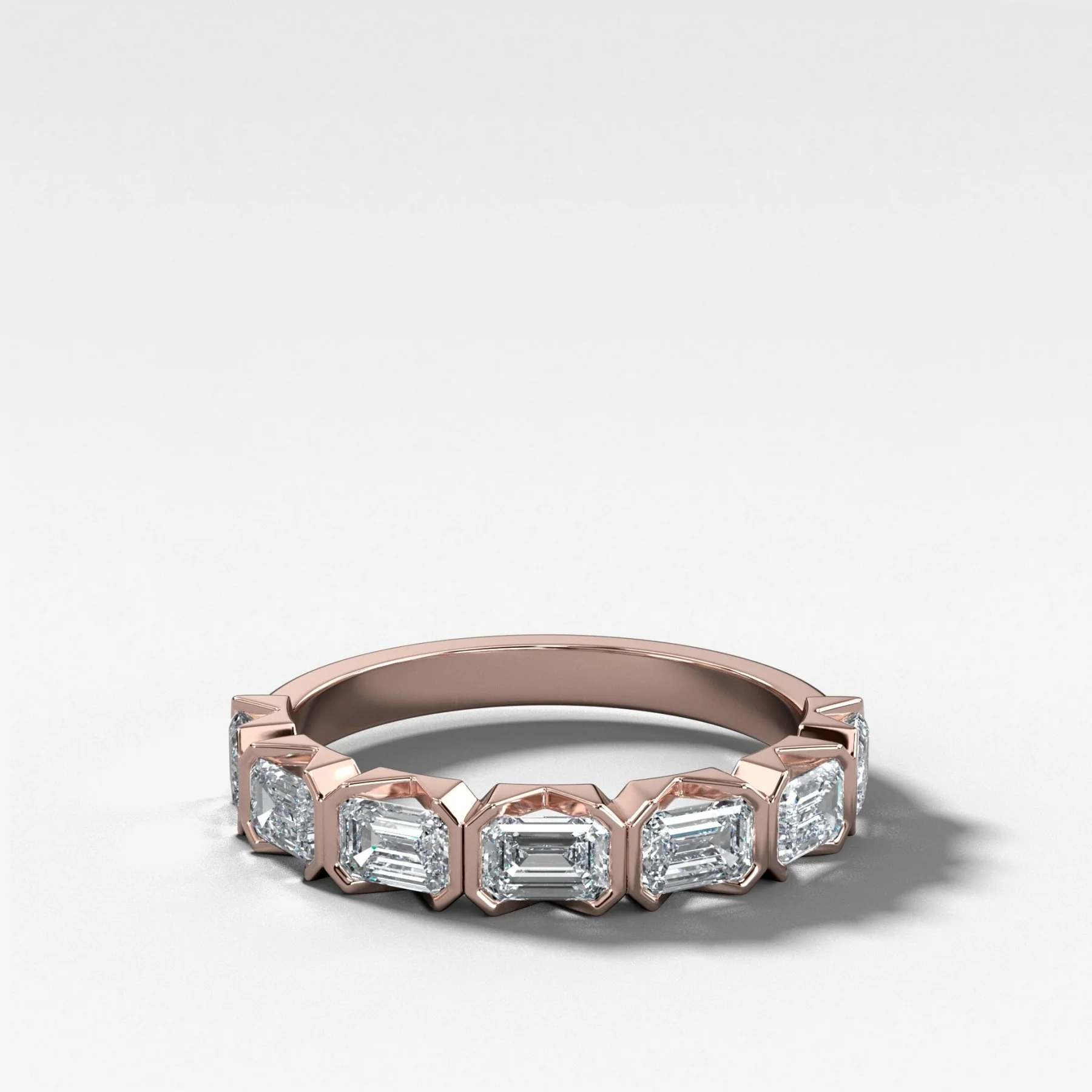 Midi Half Bezel Set Wedding Band With East West Emerald Cuts - Image 4