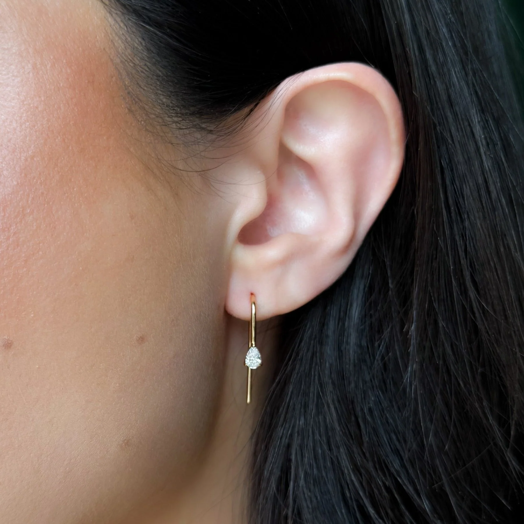 Midi Threader Earrings with Pear Cut Diamonds - Image 2