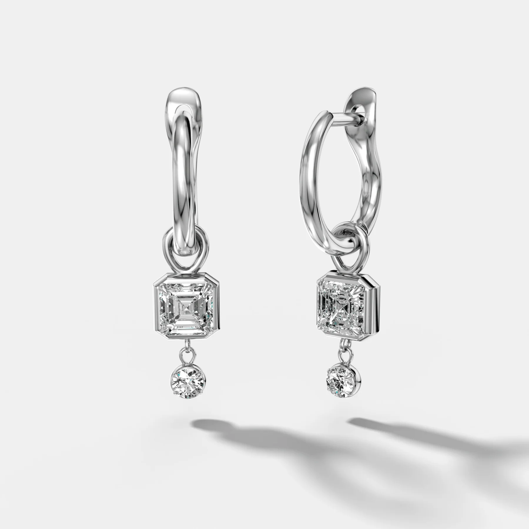 Mini Tiered Bezel Drop Huggies with Asscher Cut Diamonds - Image 2