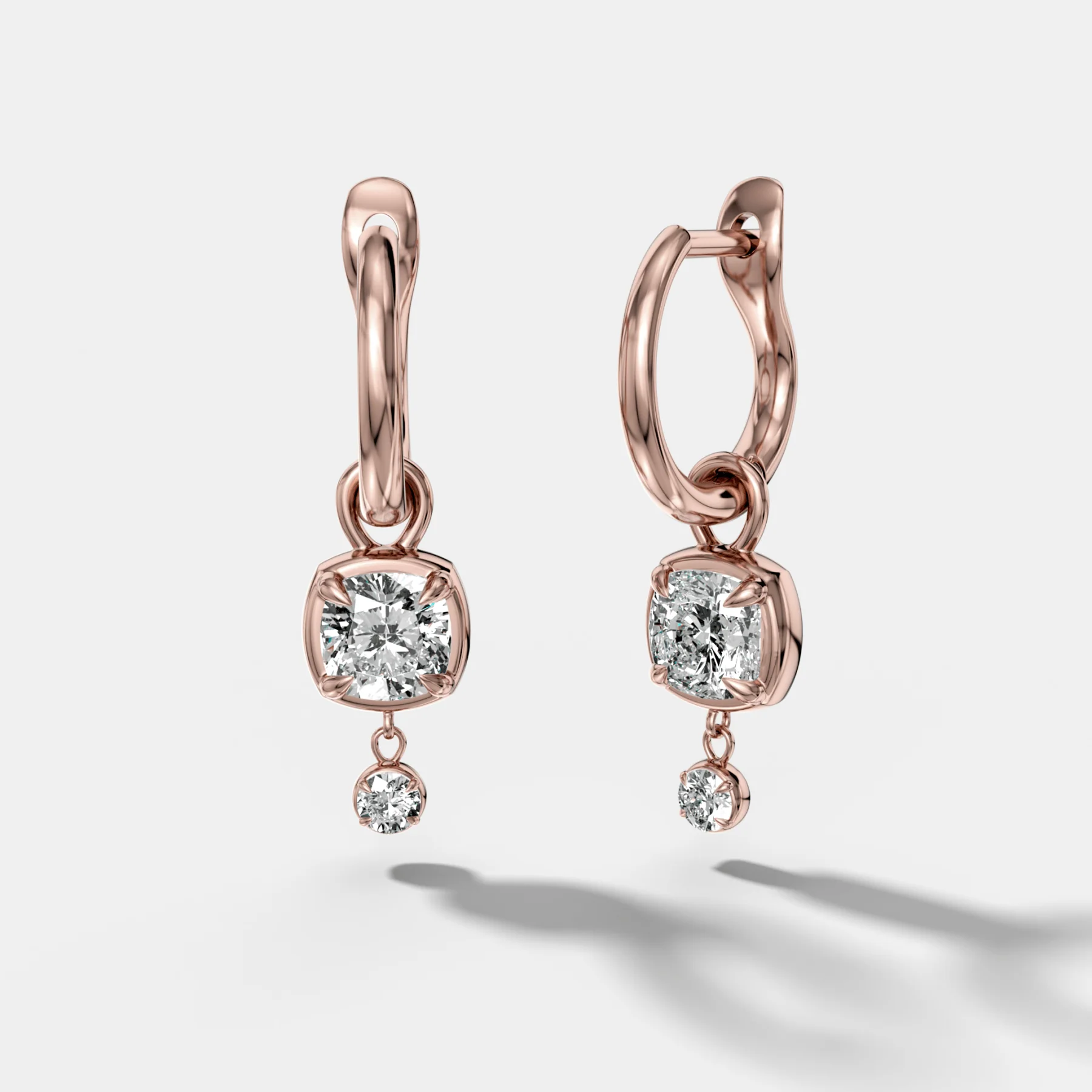 Mini Tiered Bezel Drop Huggies with Cushion Cut Diamonds - Image 3