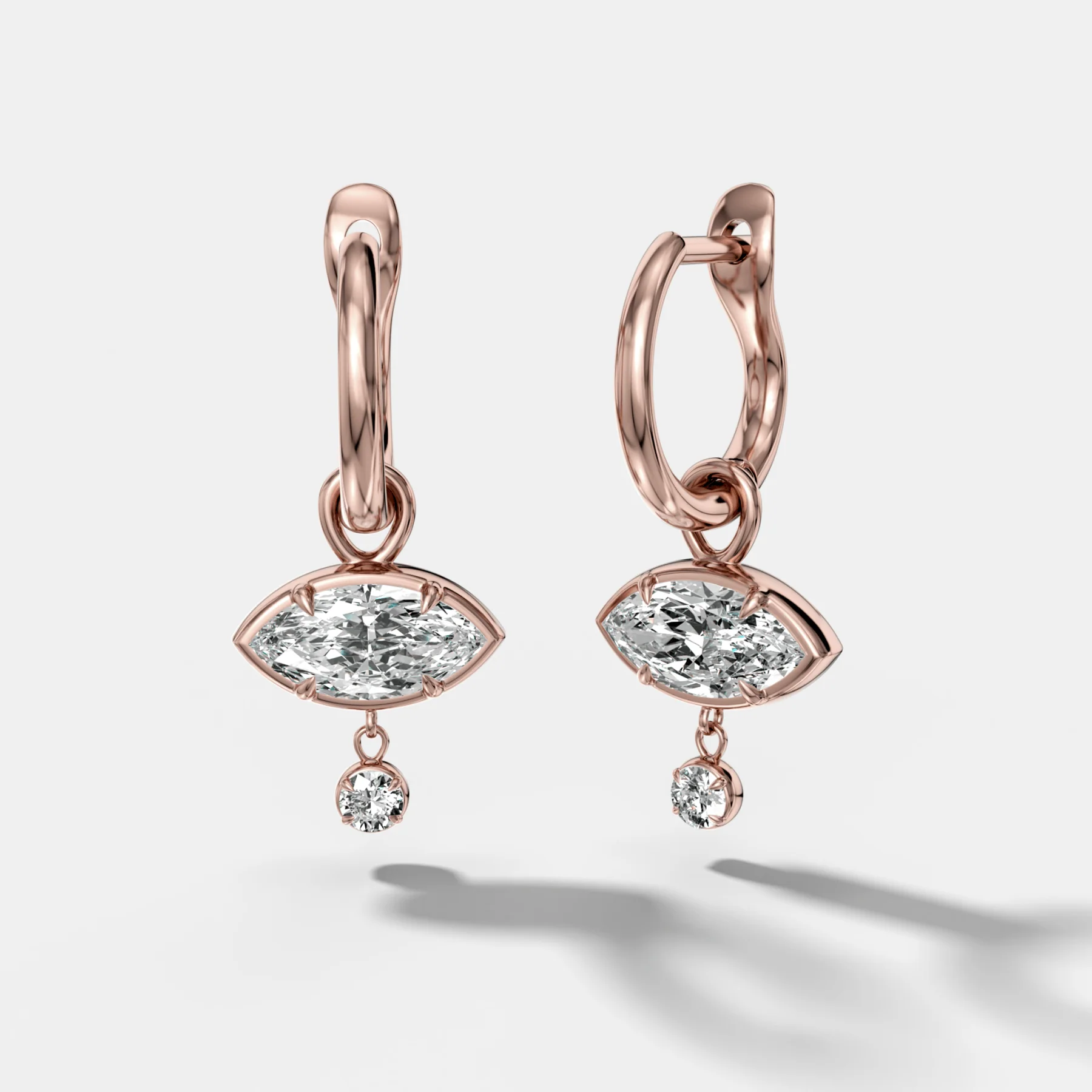 Mini Tiered Bezel Drop Huggies with Marquise Cut Diamonds - Image 3