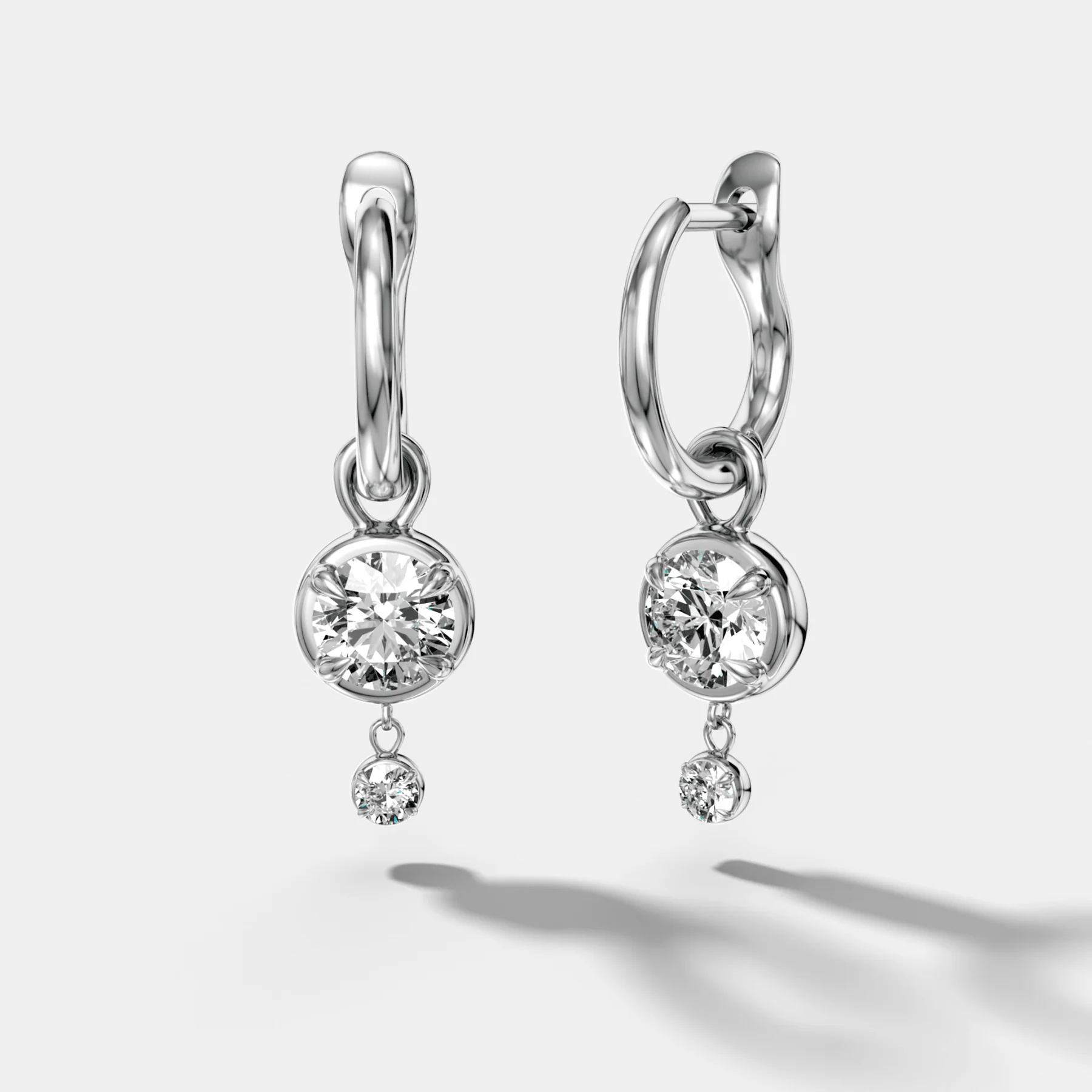 Mini Tiered Bezel Drop Huggies with Round Cut Diamonds - Image 2
