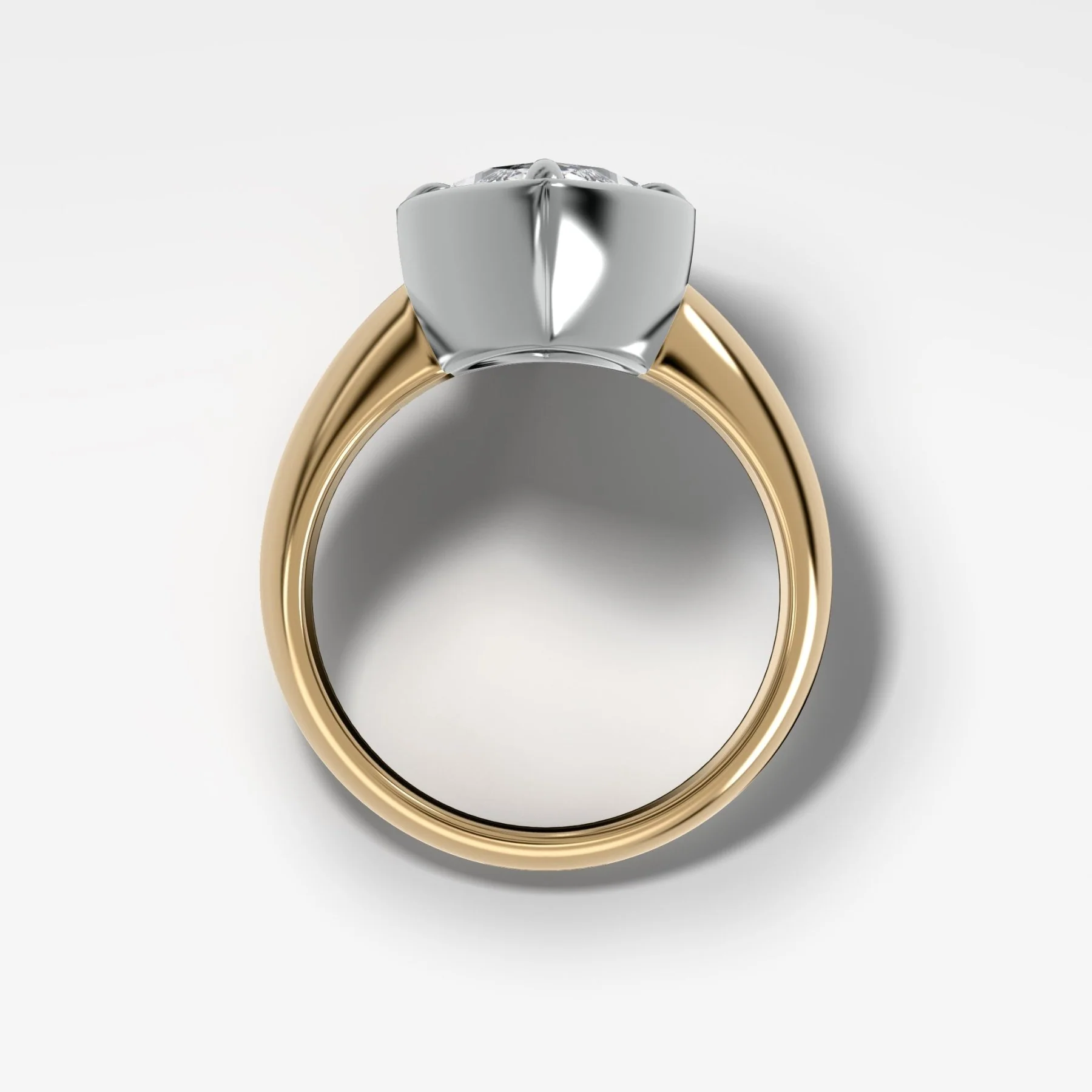 Mixed Metal Club Ring Solitaire Engagement Ring With a Marquise Cut Diamond - Image 2