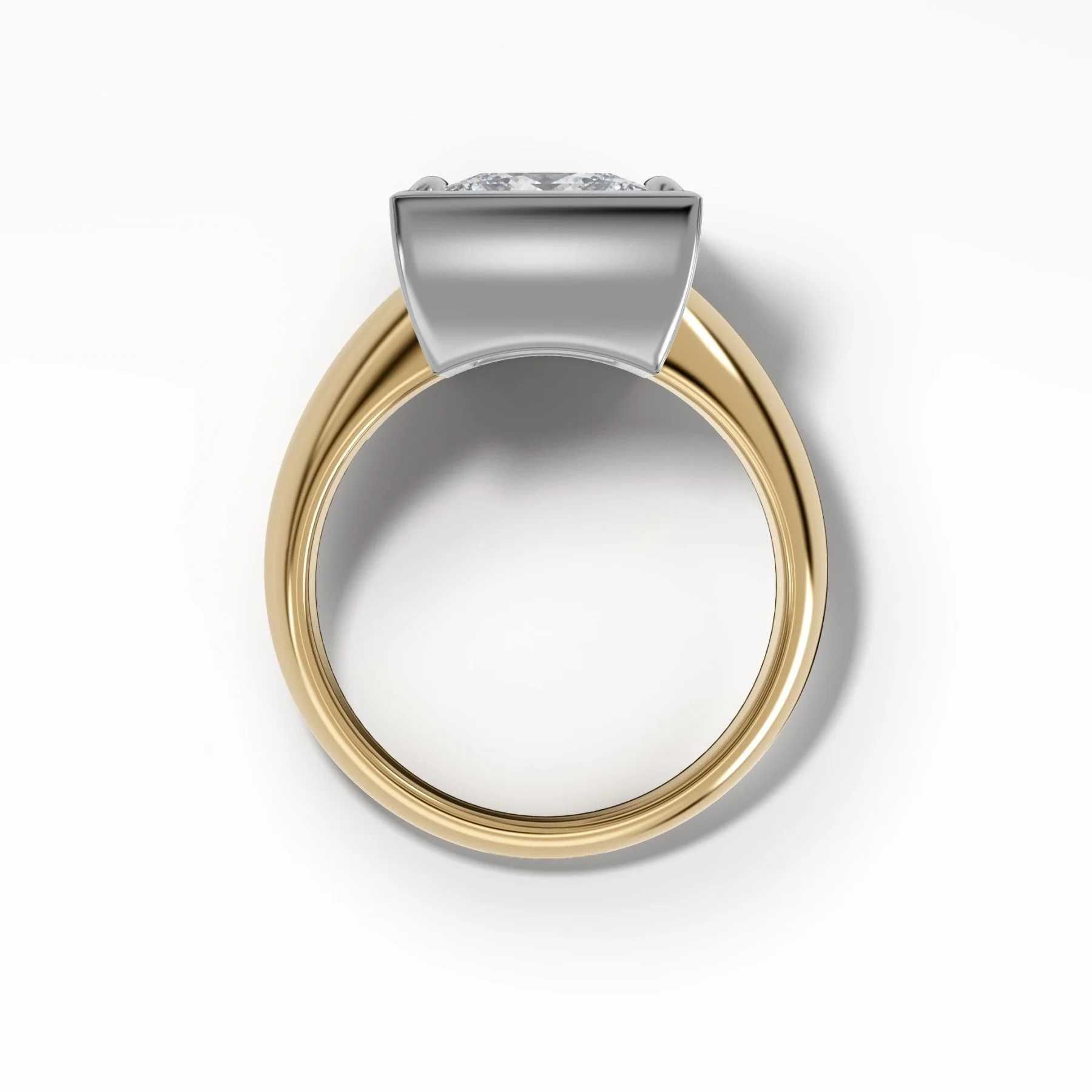Mixed Metal Club Ring Solitaire Engagement Ring With a Princess Cut Diamond - Image 2