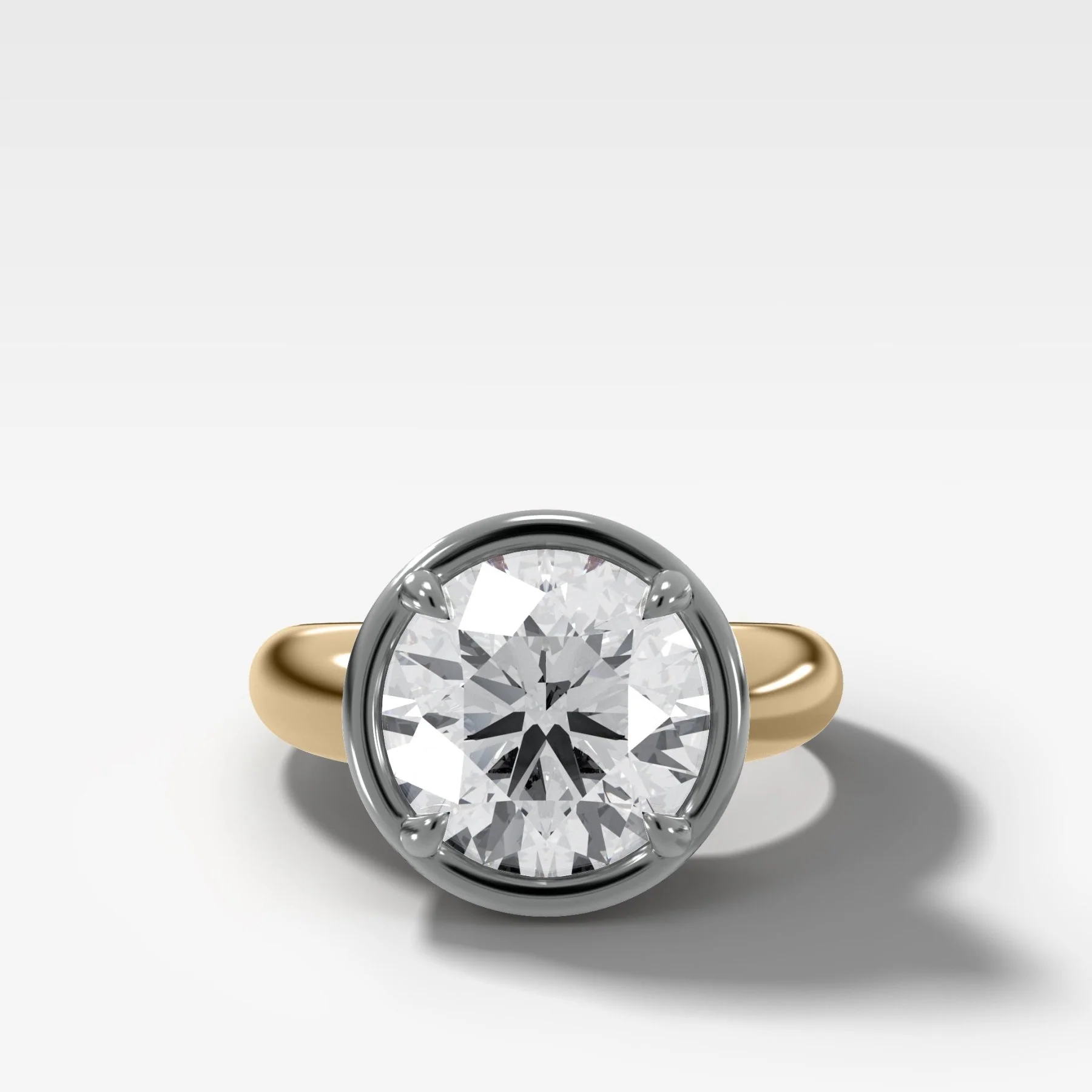 Mixed Metal Club Ring Solitaire Engagement Ring With a Round Cut Diamond