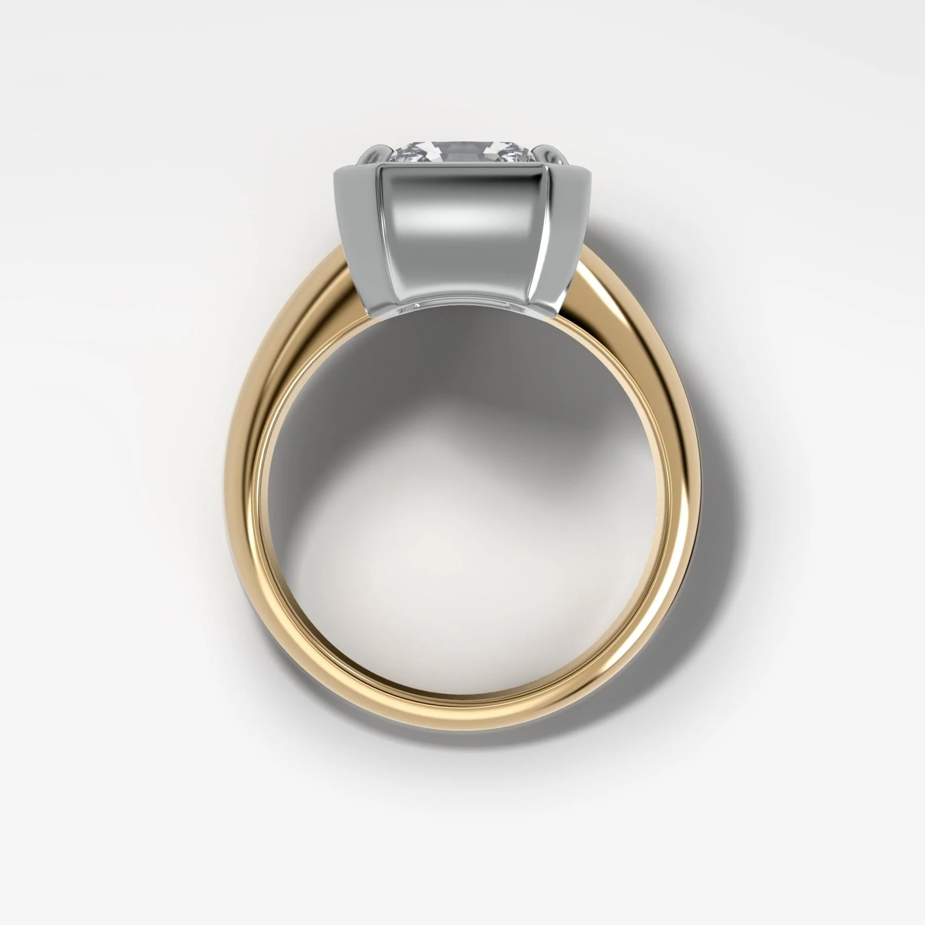 Mixed Metal Club Ring Solitaire Engagement Ring With a Radiant Square Cut Diamond - Image 2