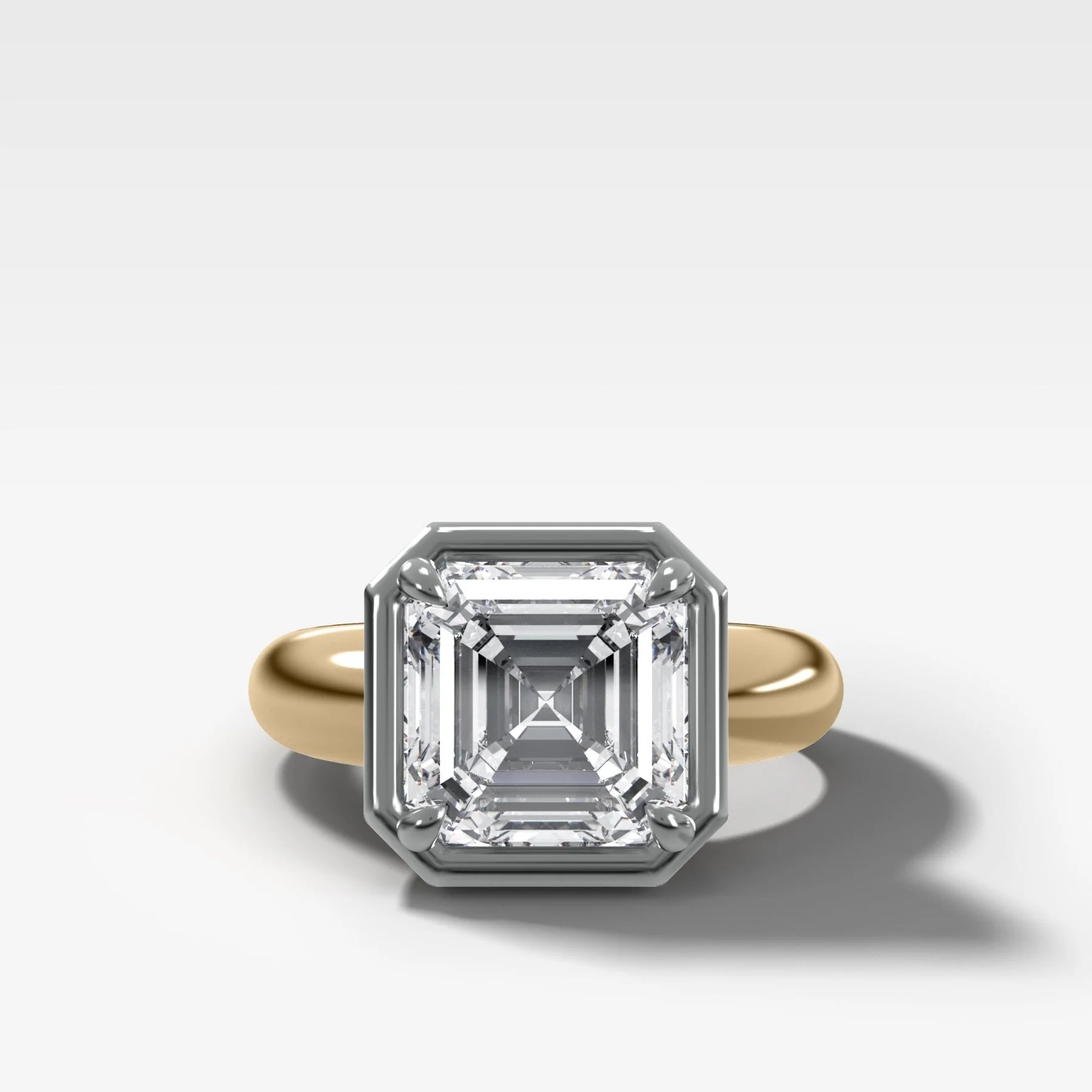 Mixed Metal Club Ring Solitaire Engagement Ring With an Asscher Cut Diamond