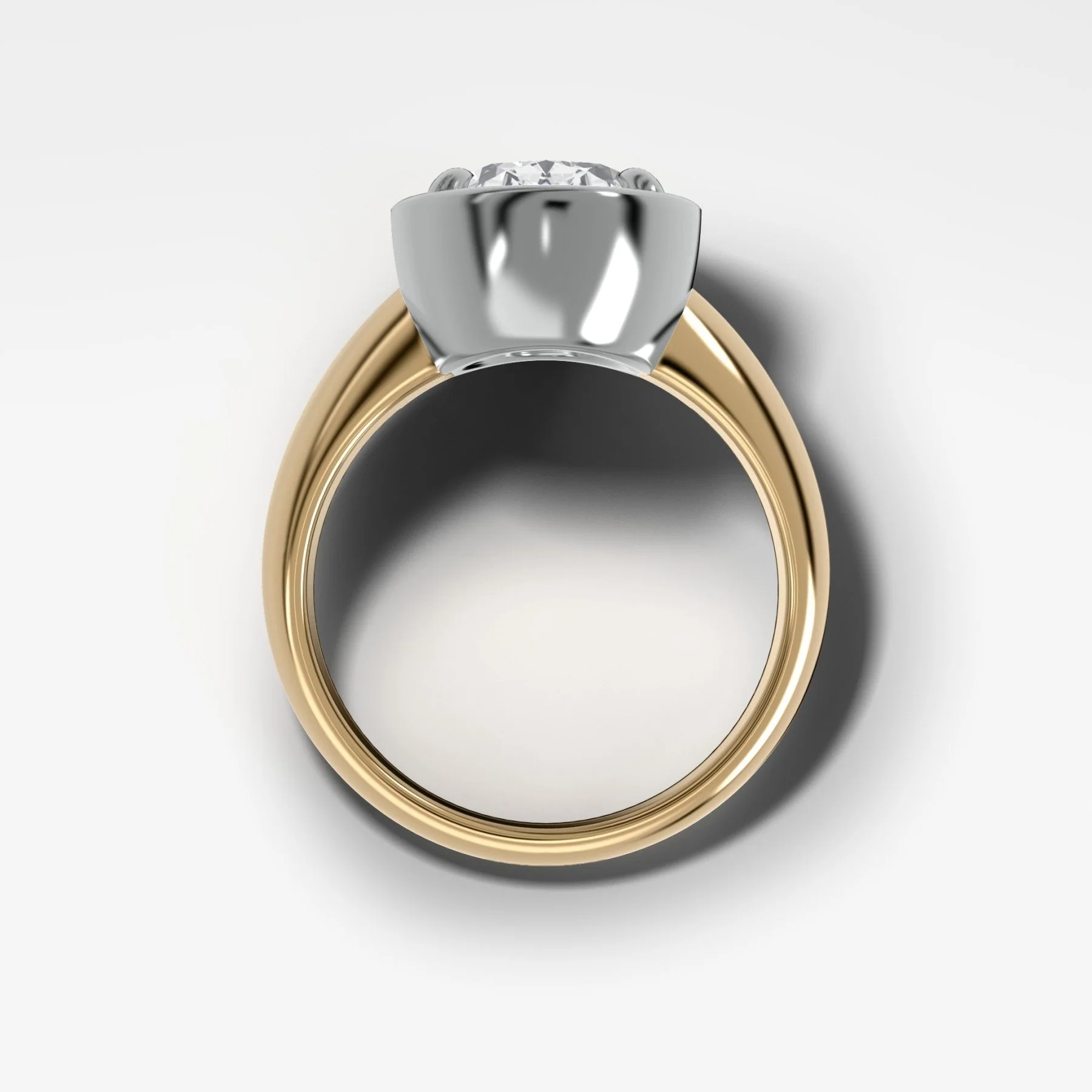Mixed Metal Club Ring Solitaire Engagement Ring With an Oval Cut Diamond - Image 2