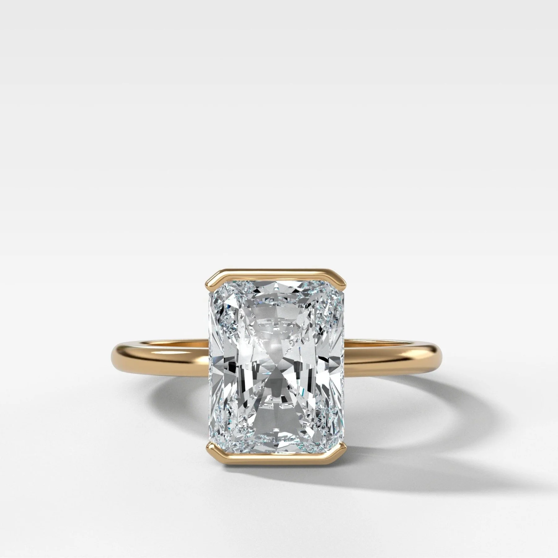 North South Half Bezel Solitaire Engagement Ring with 3.09ct Lab Grown Elongated Radiant Cut Diamond