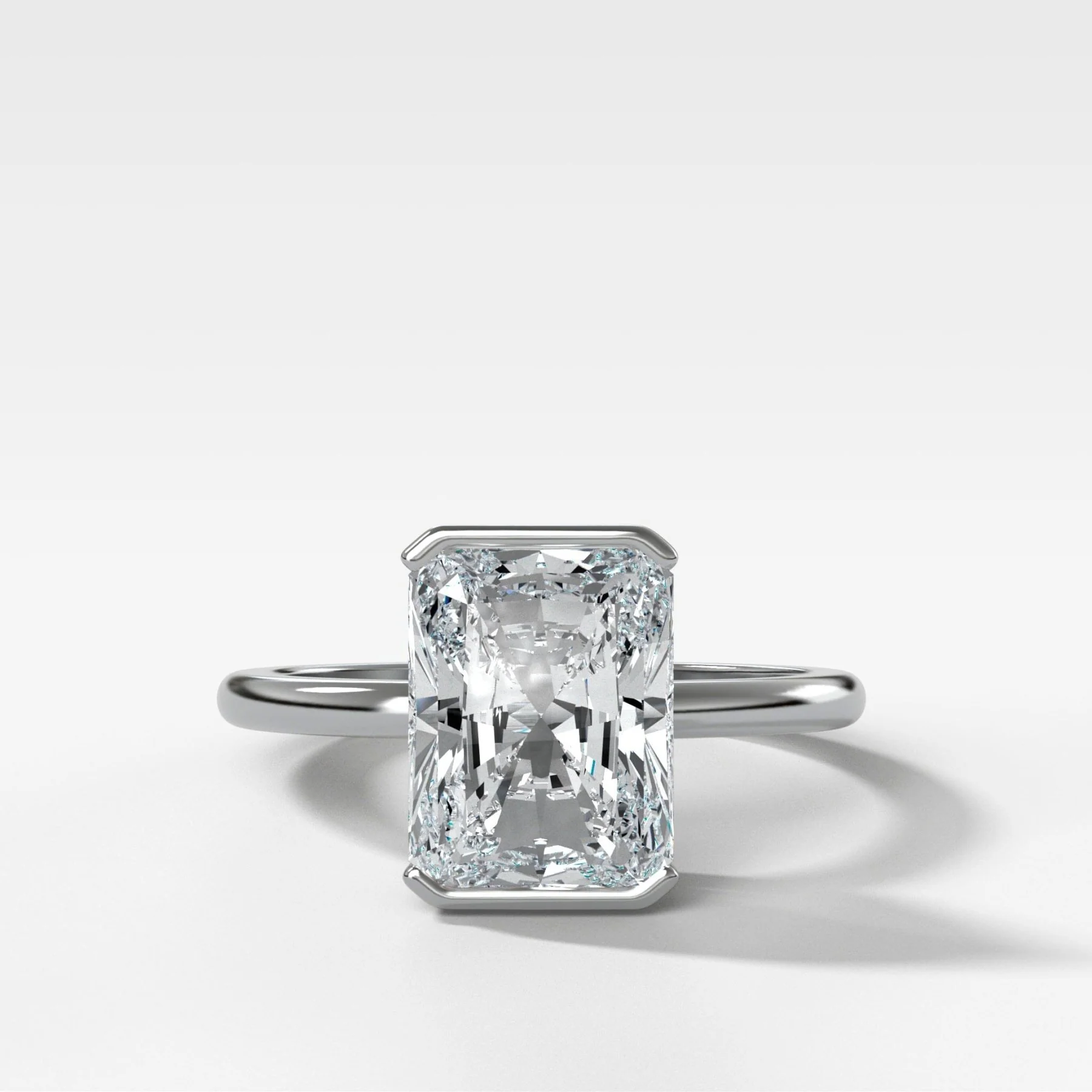North South Half Bezel Solitaire Engagement Ring With Elongated Radiant Cut Diamond - Image 4