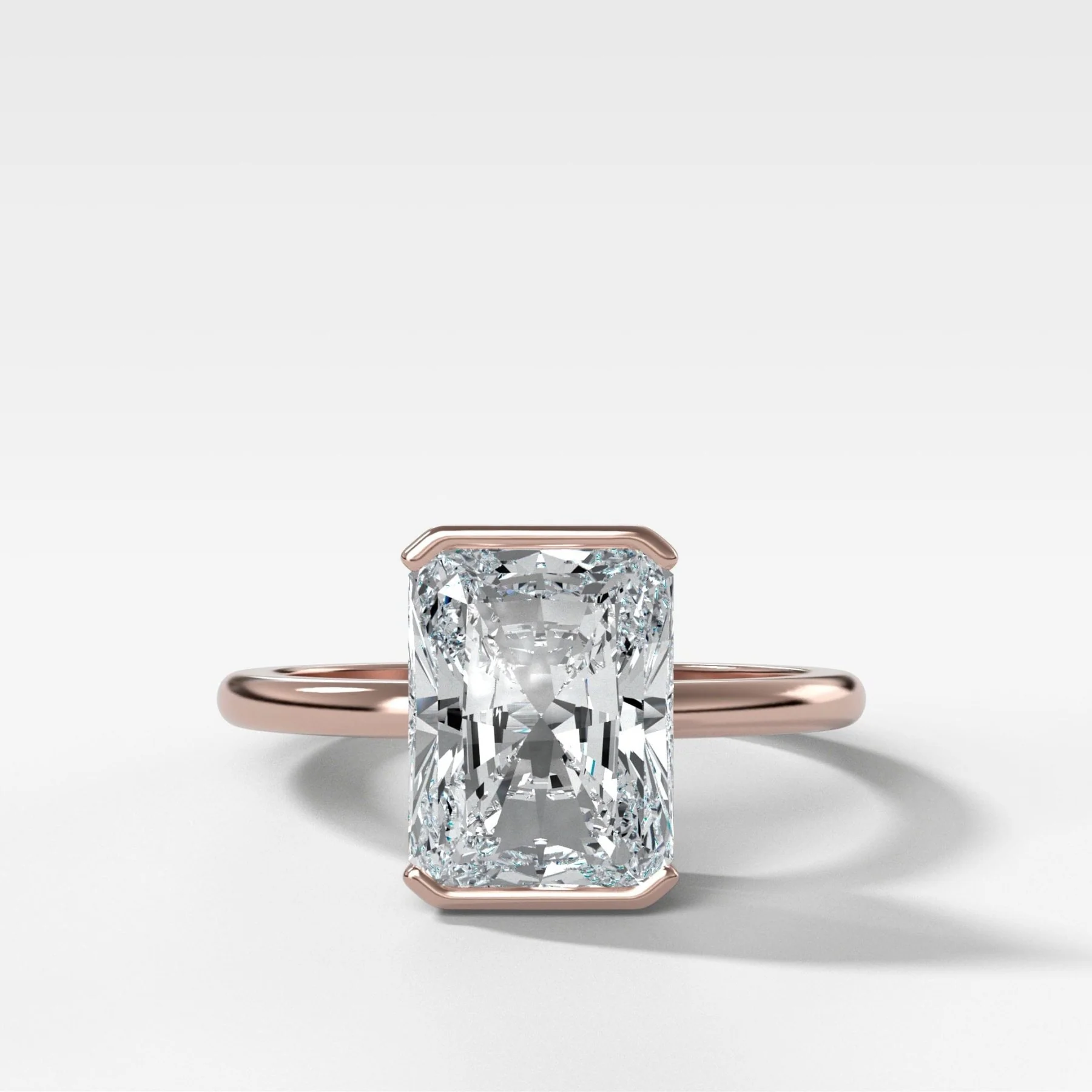 North South Half Bezel Solitaire Engagement Ring With Elongated Radiant Cut Diamond - Image 5