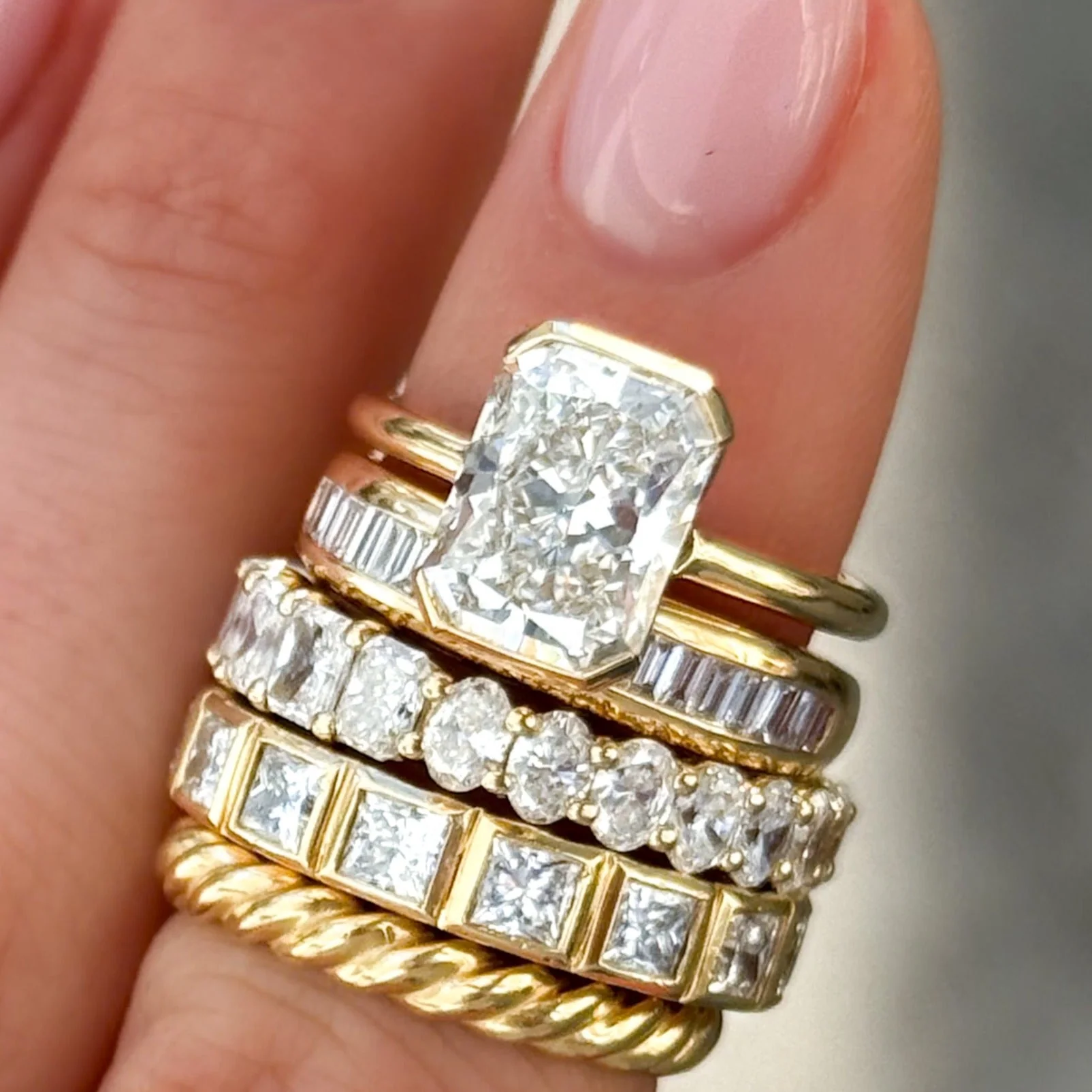 North South Half Bezel Solitaire Engagement Ring With Elongated Radiant Cut Diamond - Image 7