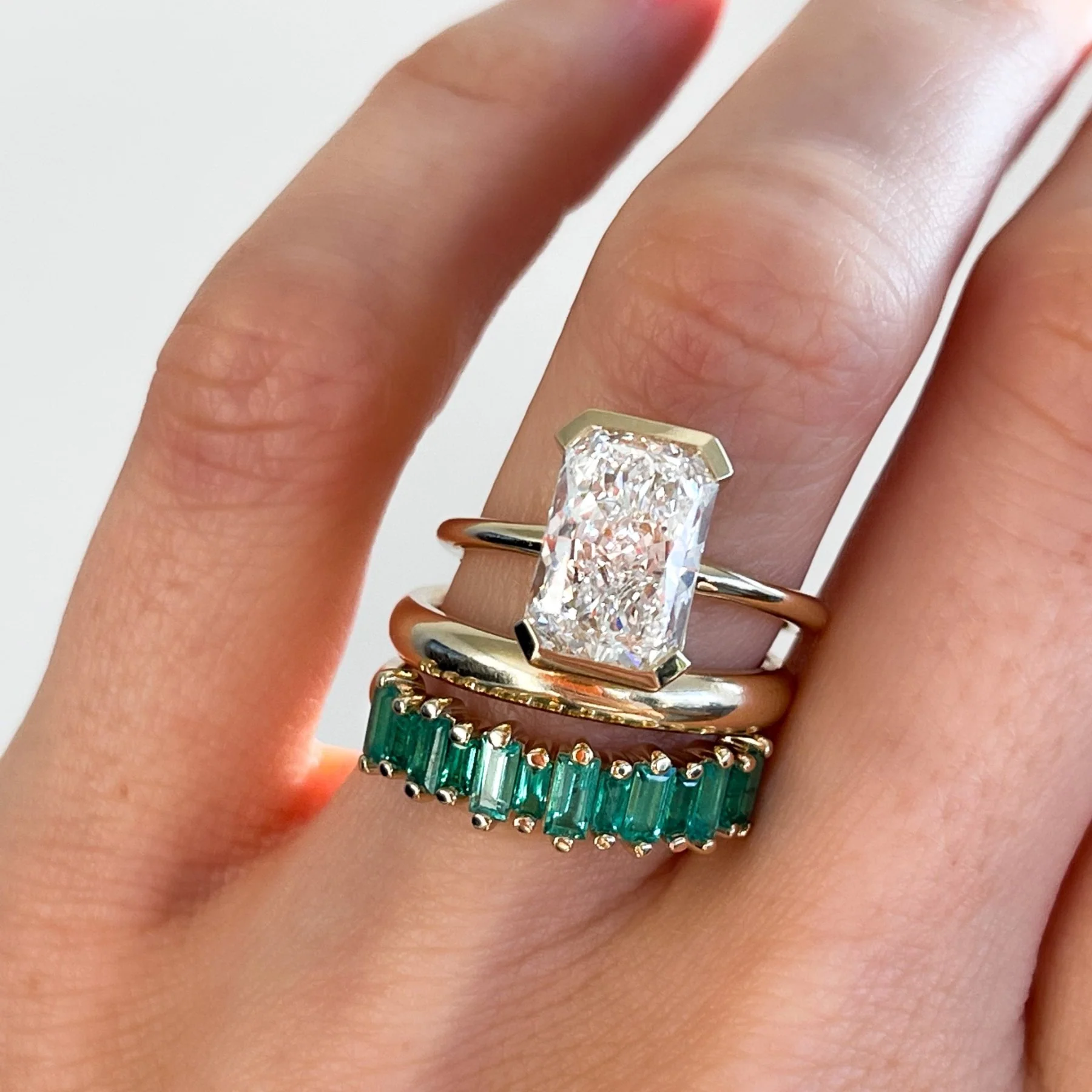 North South Half Bezel Solitaire Engagement Ring With Elongated Radiant Cut Diamond - Image 8