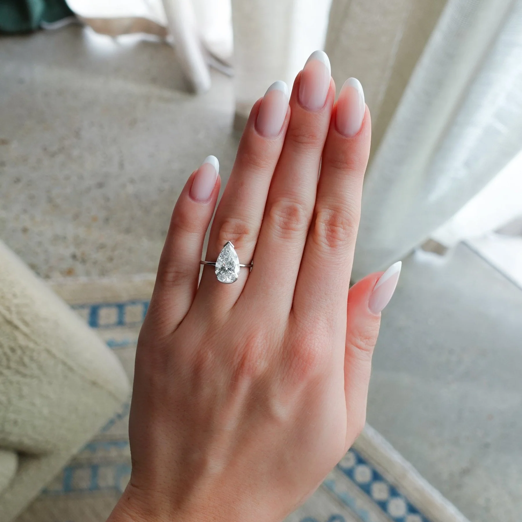 North South Half Bezel Solitaire Engagement Ring With Lab Grown 3.27ct Pear Cut Diamond - Image 2