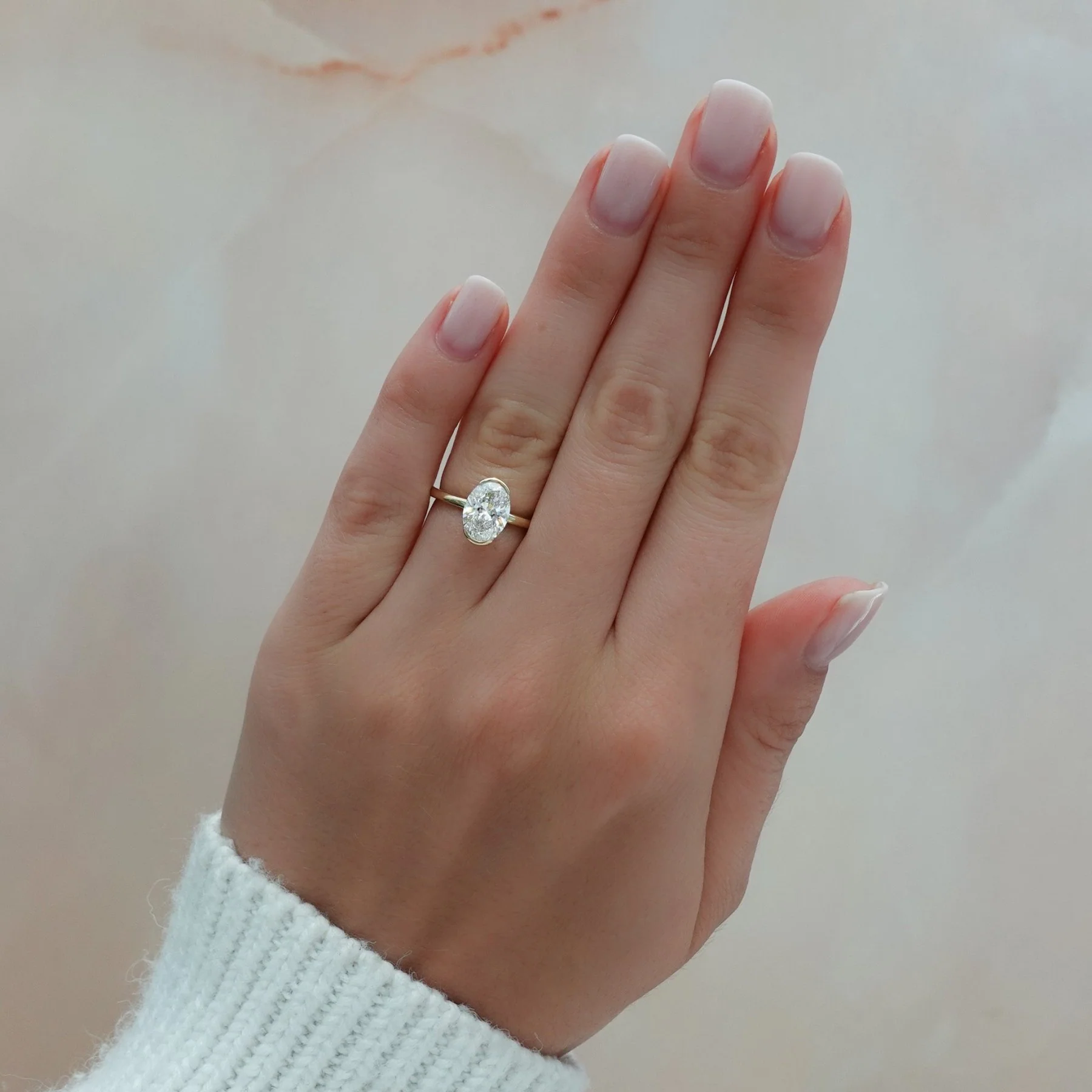 North South Half Bezel Solitaire Engagement Ring With Oval Cut Diamond - Image 3