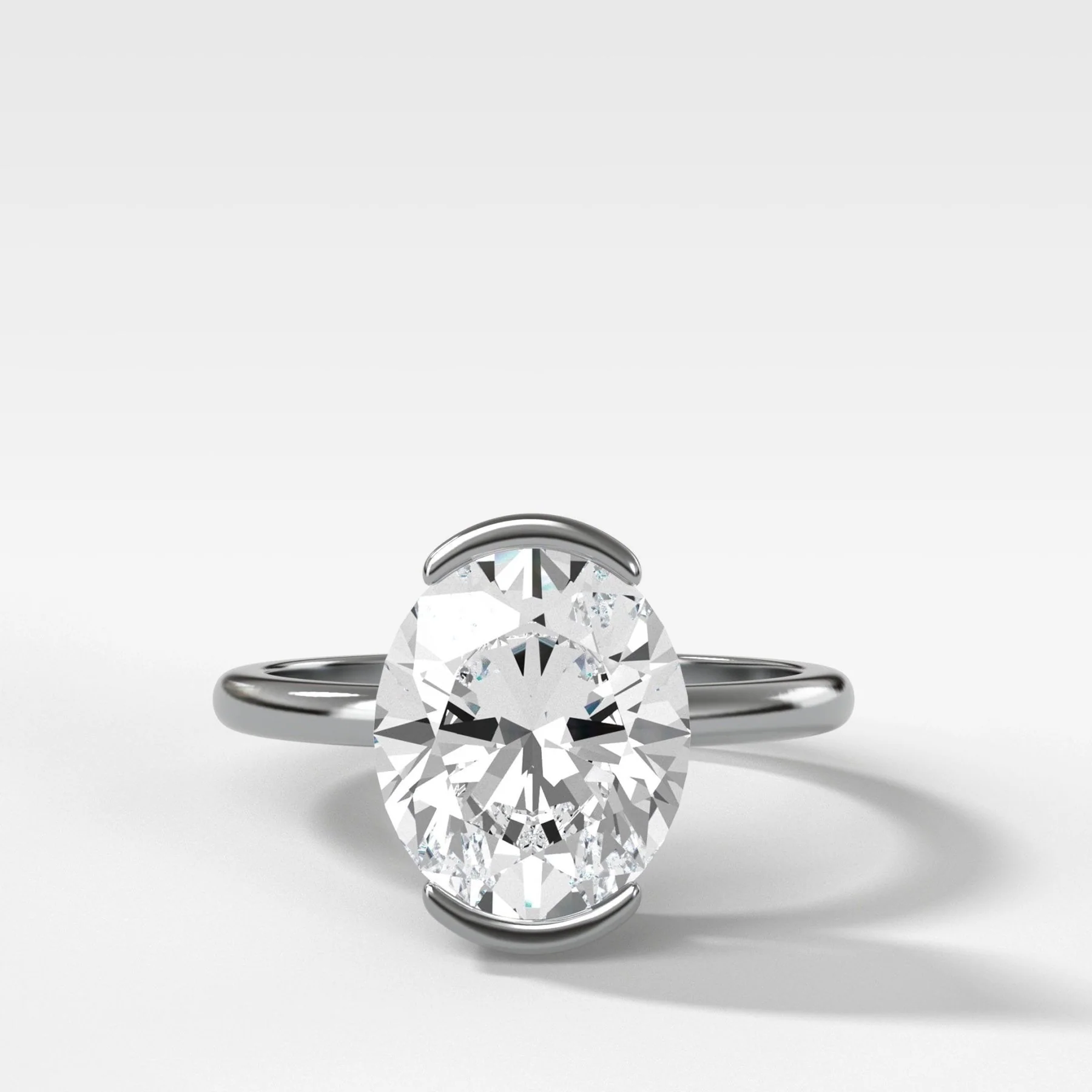 North South Half Bezel Solitaire Engagement Ring With Oval Cut Diamond - Image 4