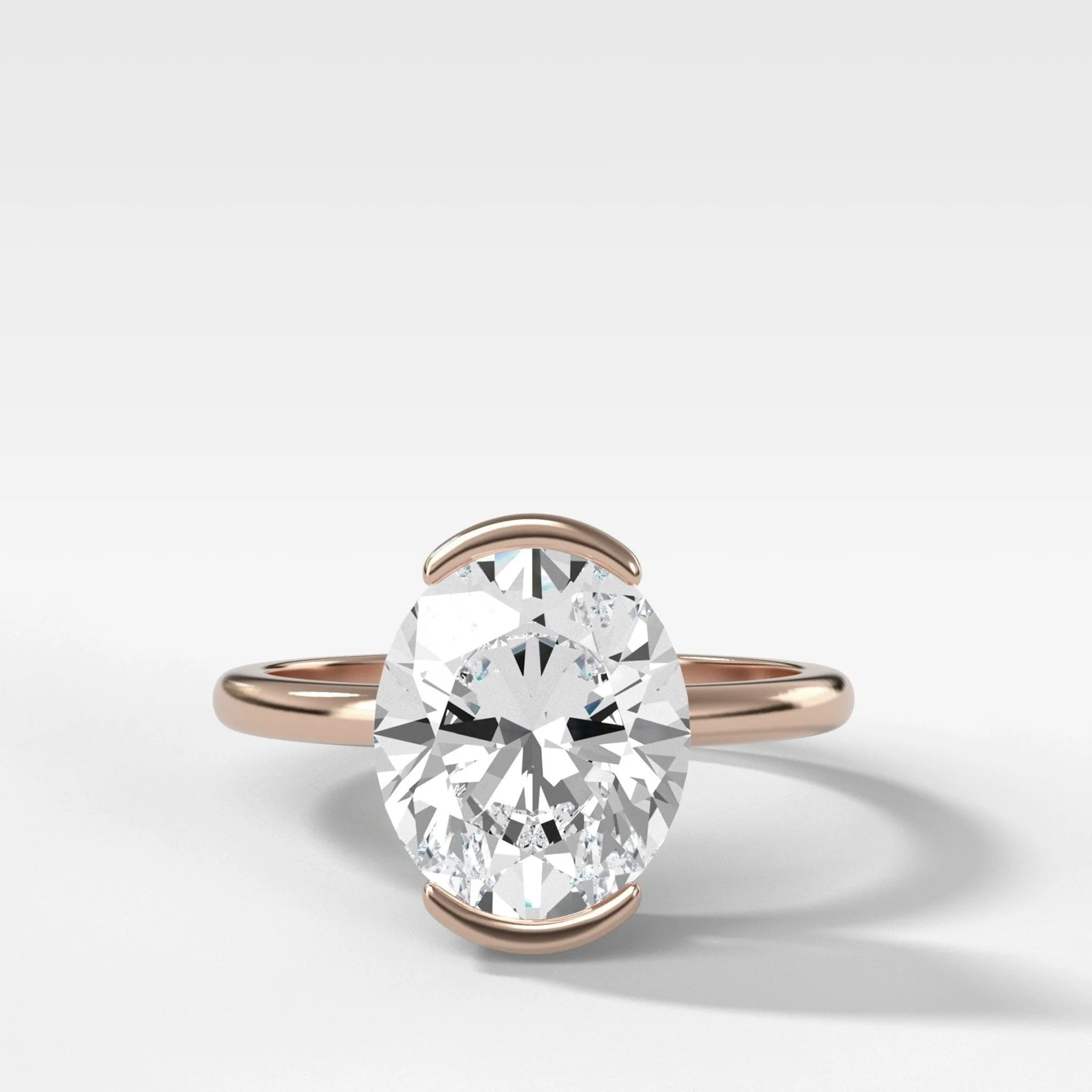 North South Half Bezel Solitaire Engagement Ring With Oval Cut Diamond - Image 5