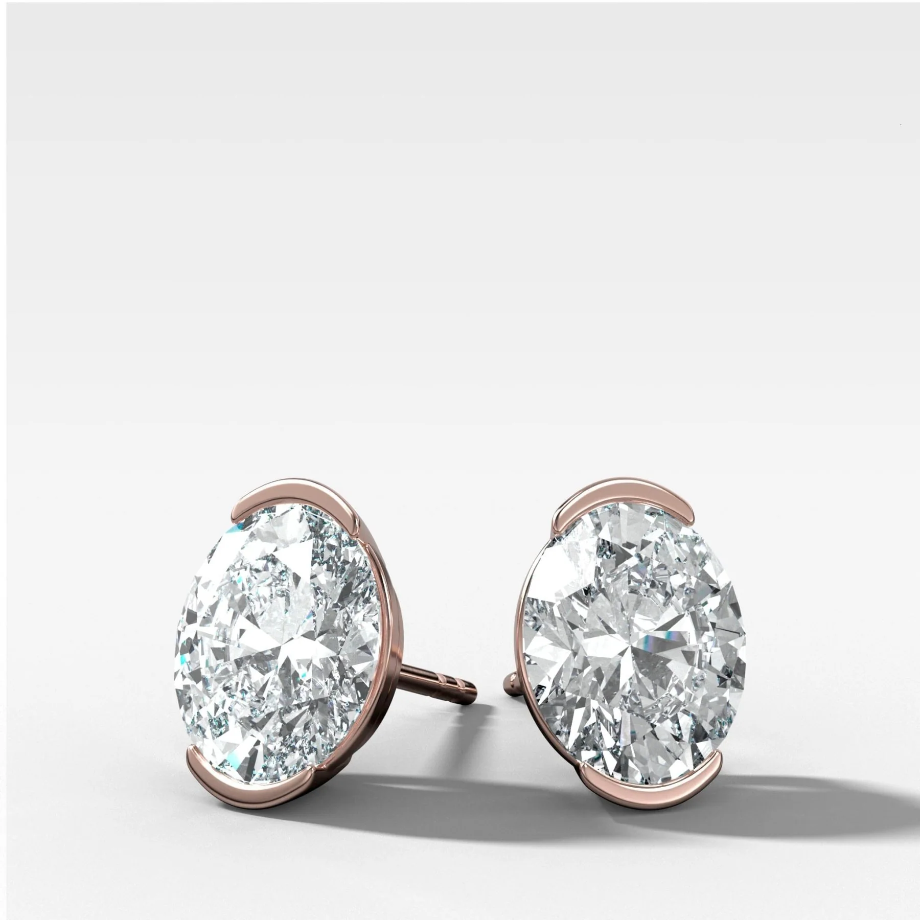 Oval Cut Half Bezel Diamond Studs - Image 3