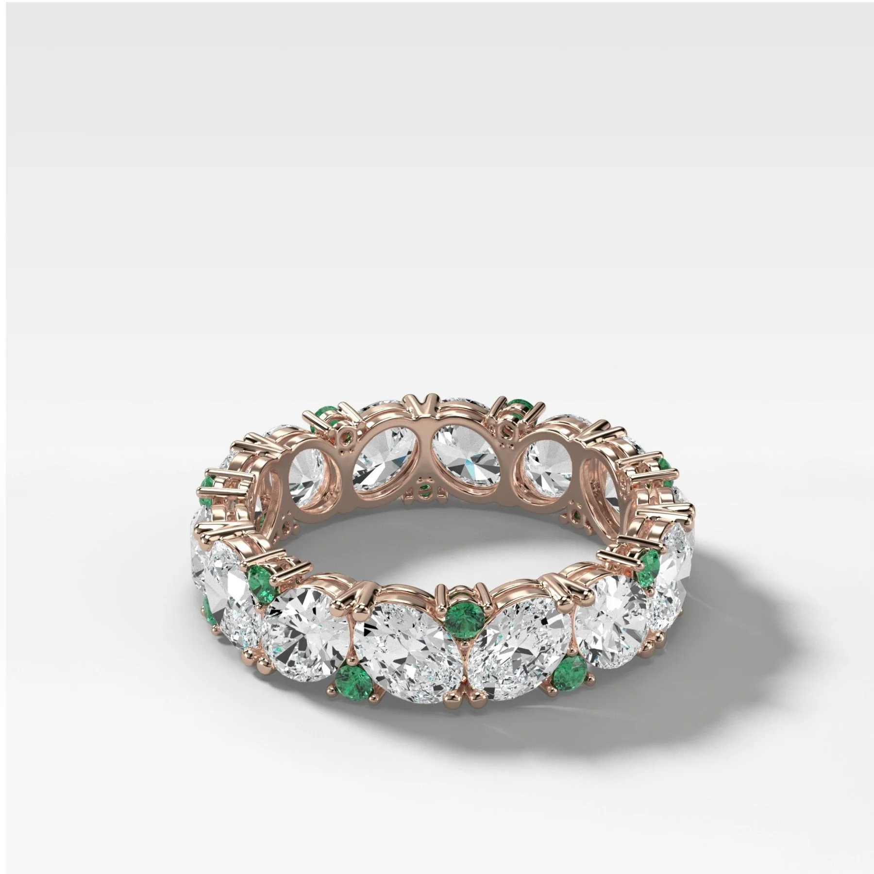 Oval Diamond and Green Emerald Medley Eternity Band - Image 3