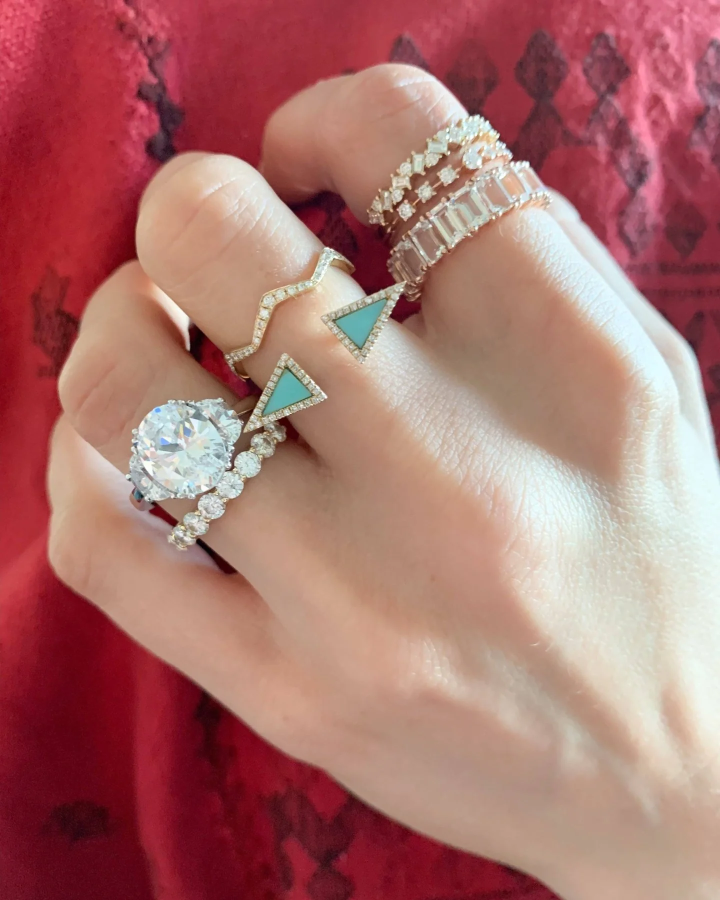 Oval Three Stone Engagement Ring With Half Moon Side Stones - Image 5