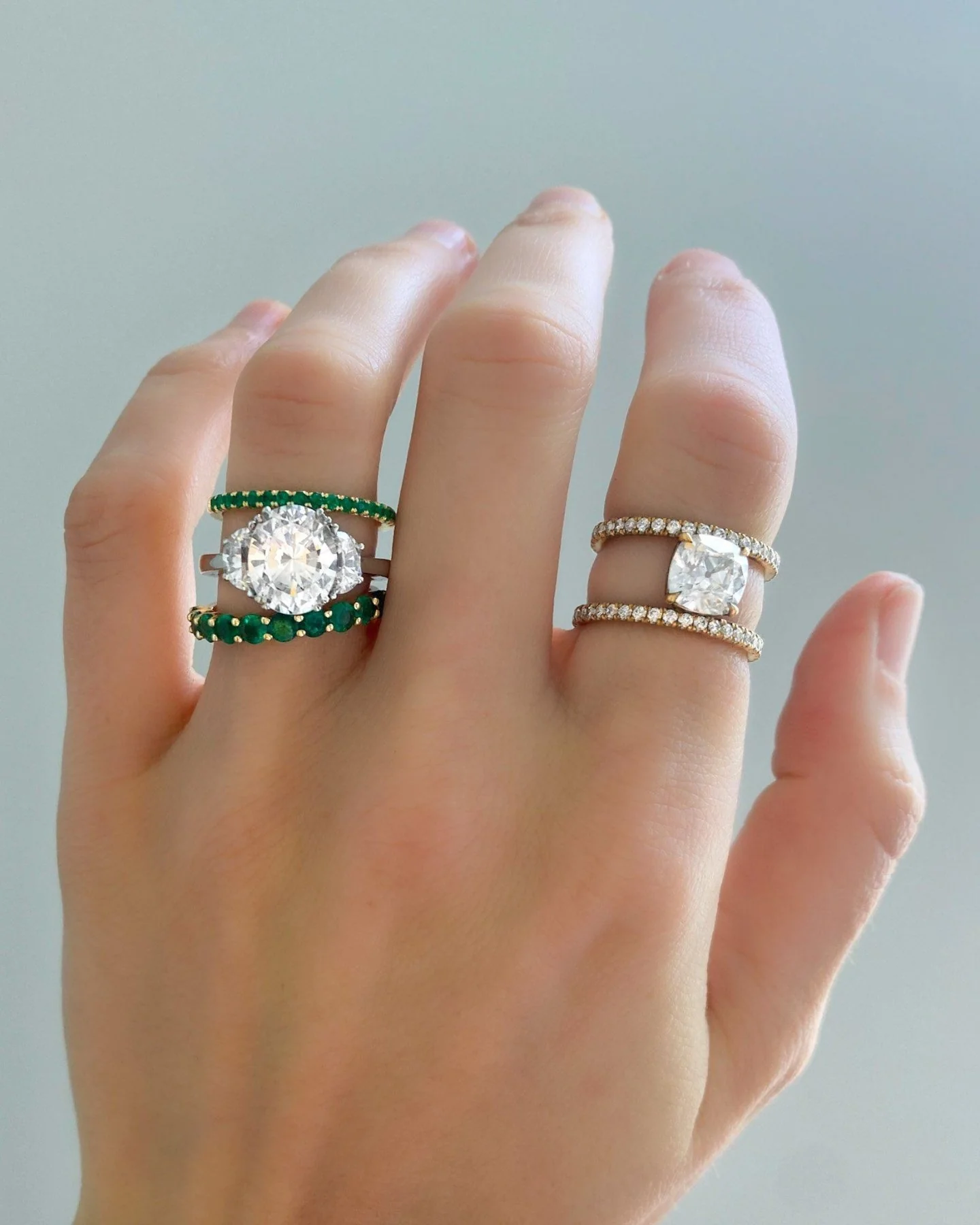 Oval Three Stone Engagement Ring With Half Moon Side Stones - Image 6
