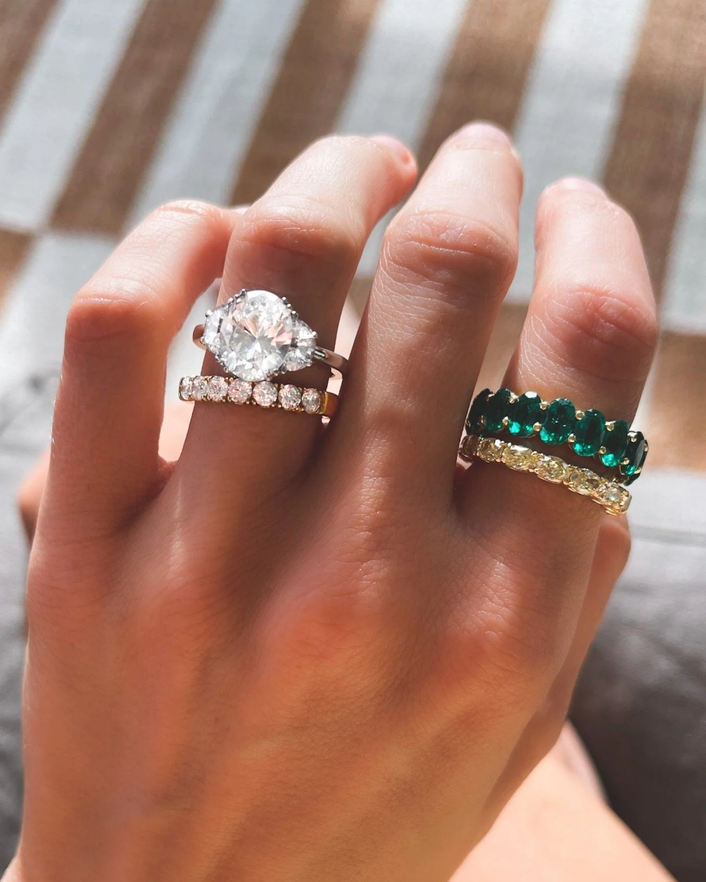 Oval Three Stone Engagement Ring With Half Moon Side Stones - Image 7