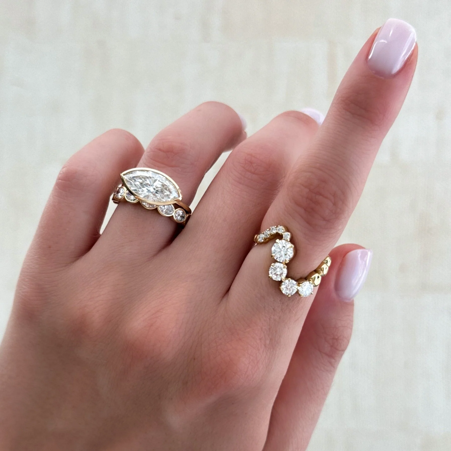 Penumbra Bezel Set Engagement Ring With East West Marquise Cut - Image 7