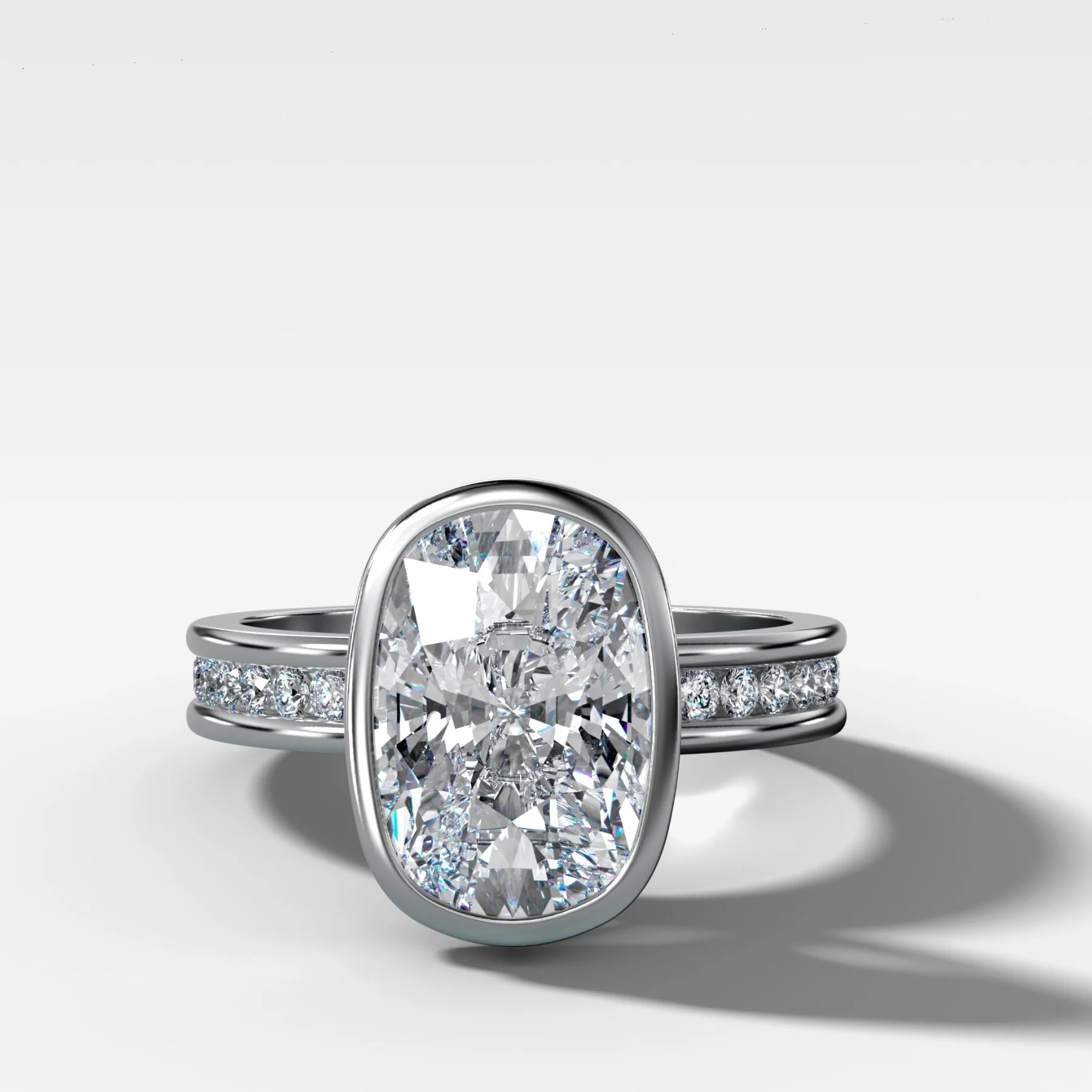 Petite Channel Bezel Set Engagement Ring with Elongated Cushion Cut Diamond - Image 3