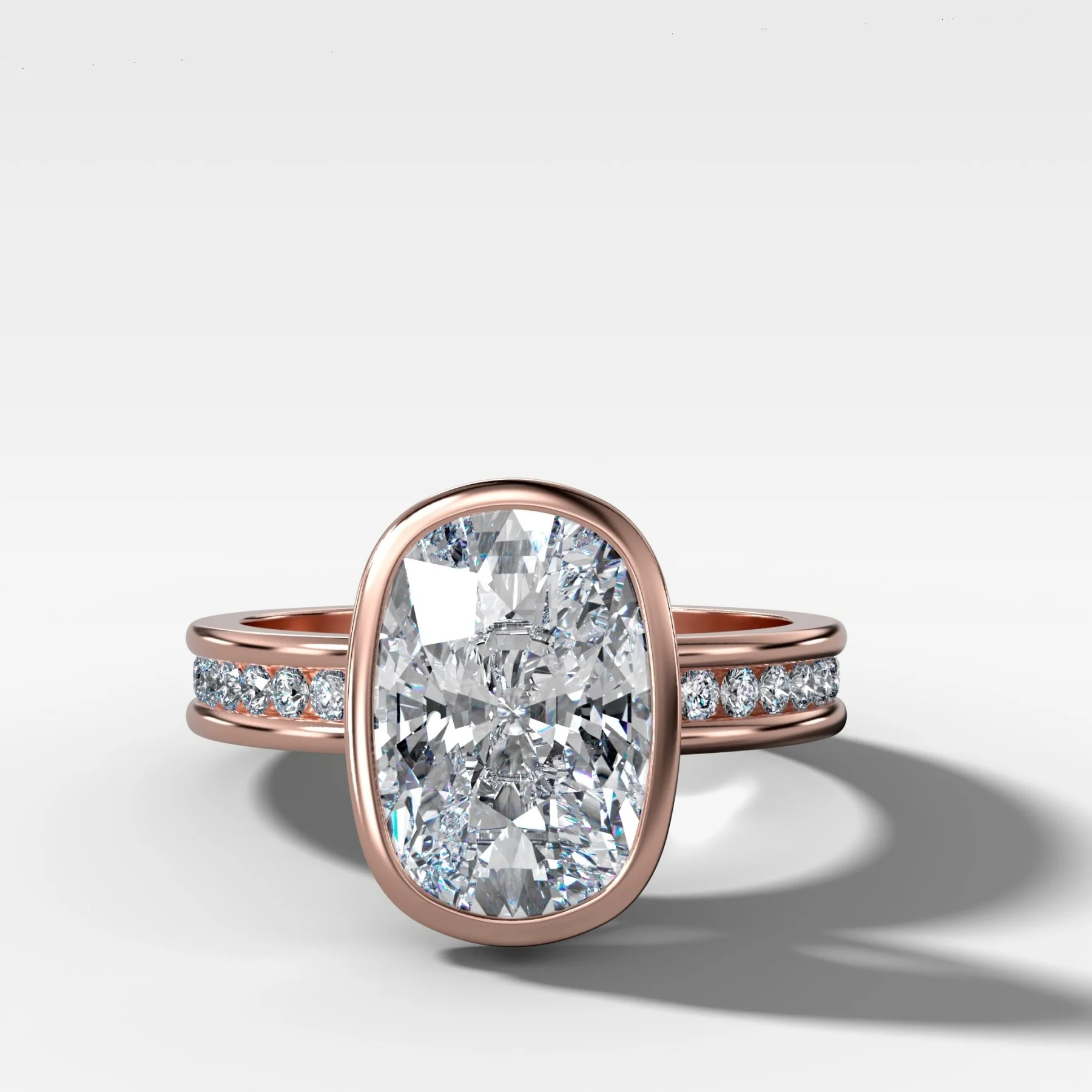 Petite Channel Bezel Set Engagement Ring with Elongated Cushion Cut Diamond - Image 4